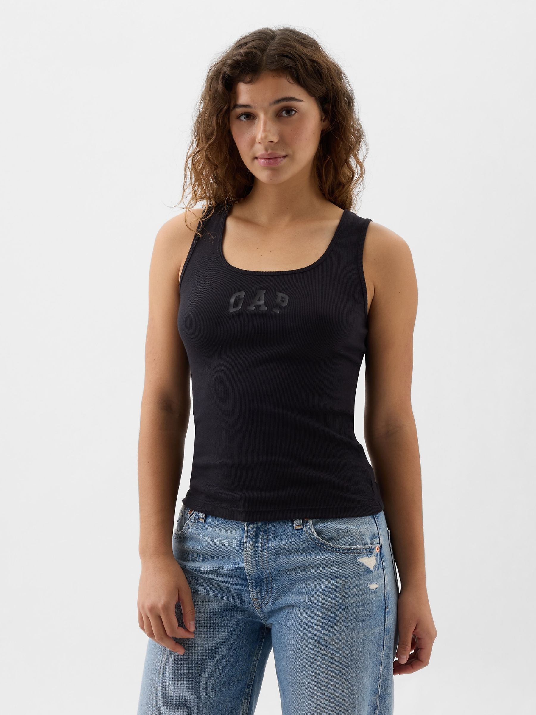 Black Logo Ribbed Vest - Image 1 of 5