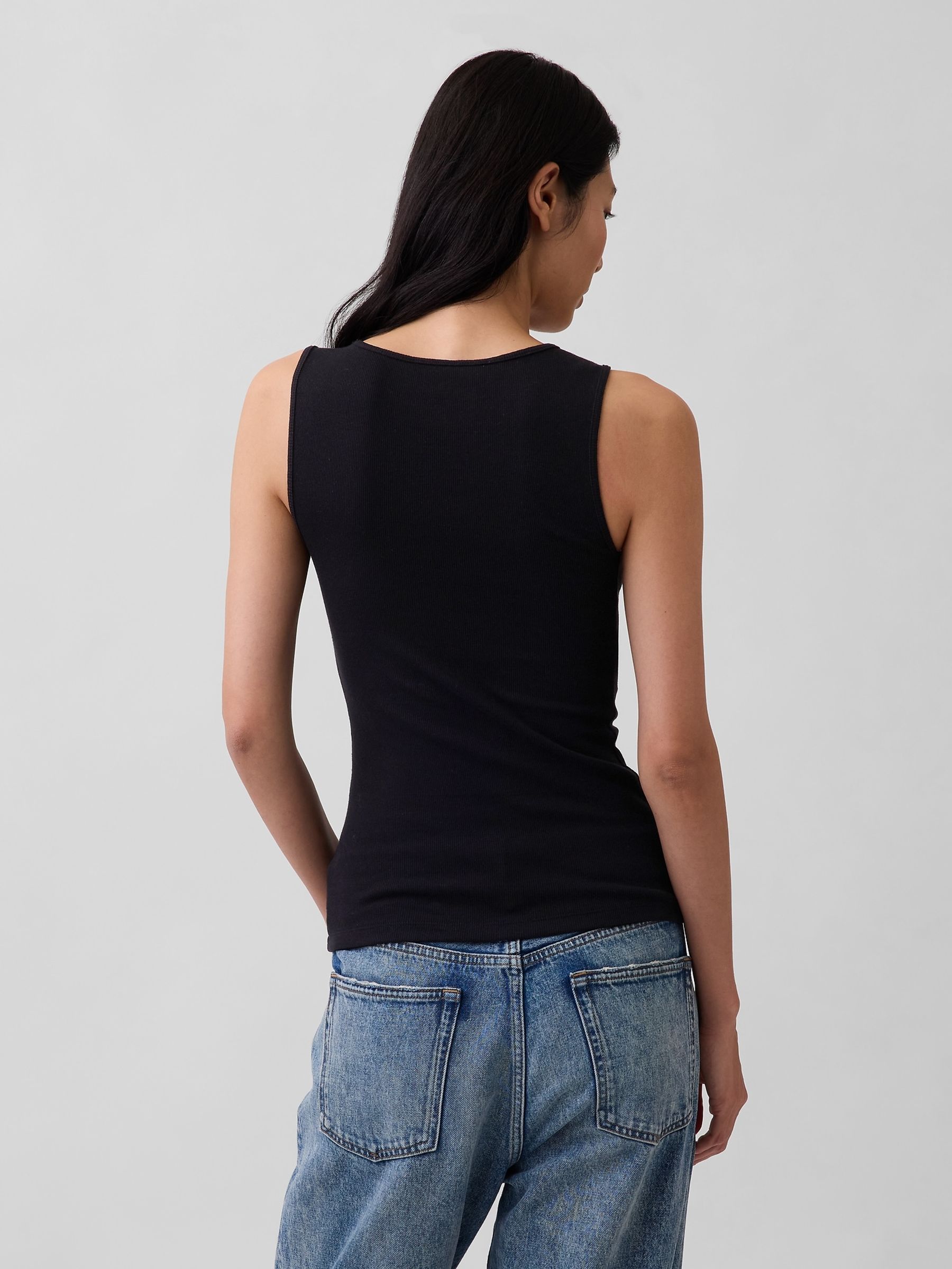 Black Logo Ribbed Vest - Image 2 of 5