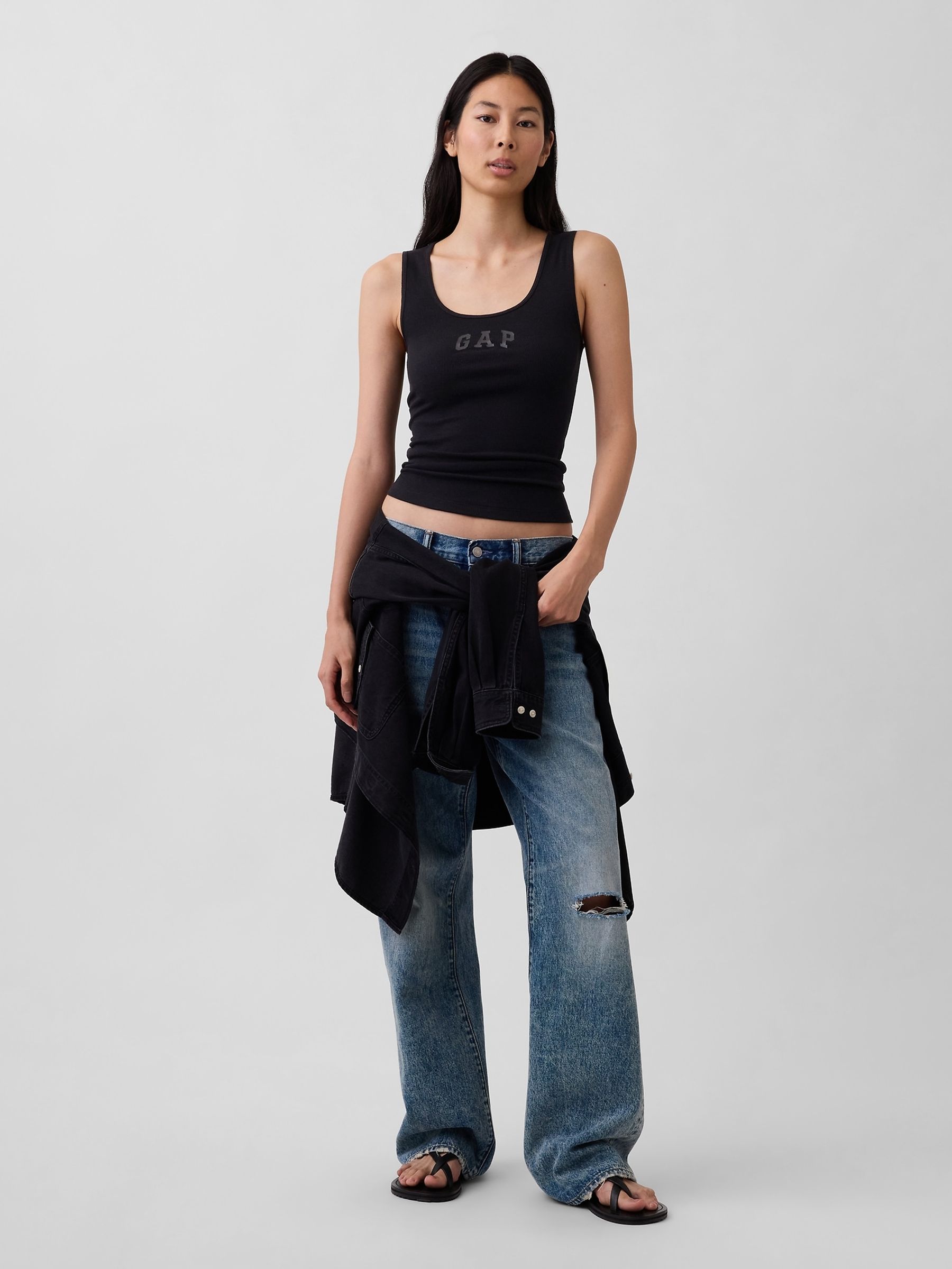 Black Logo Ribbed Vest - Image 3 of 5