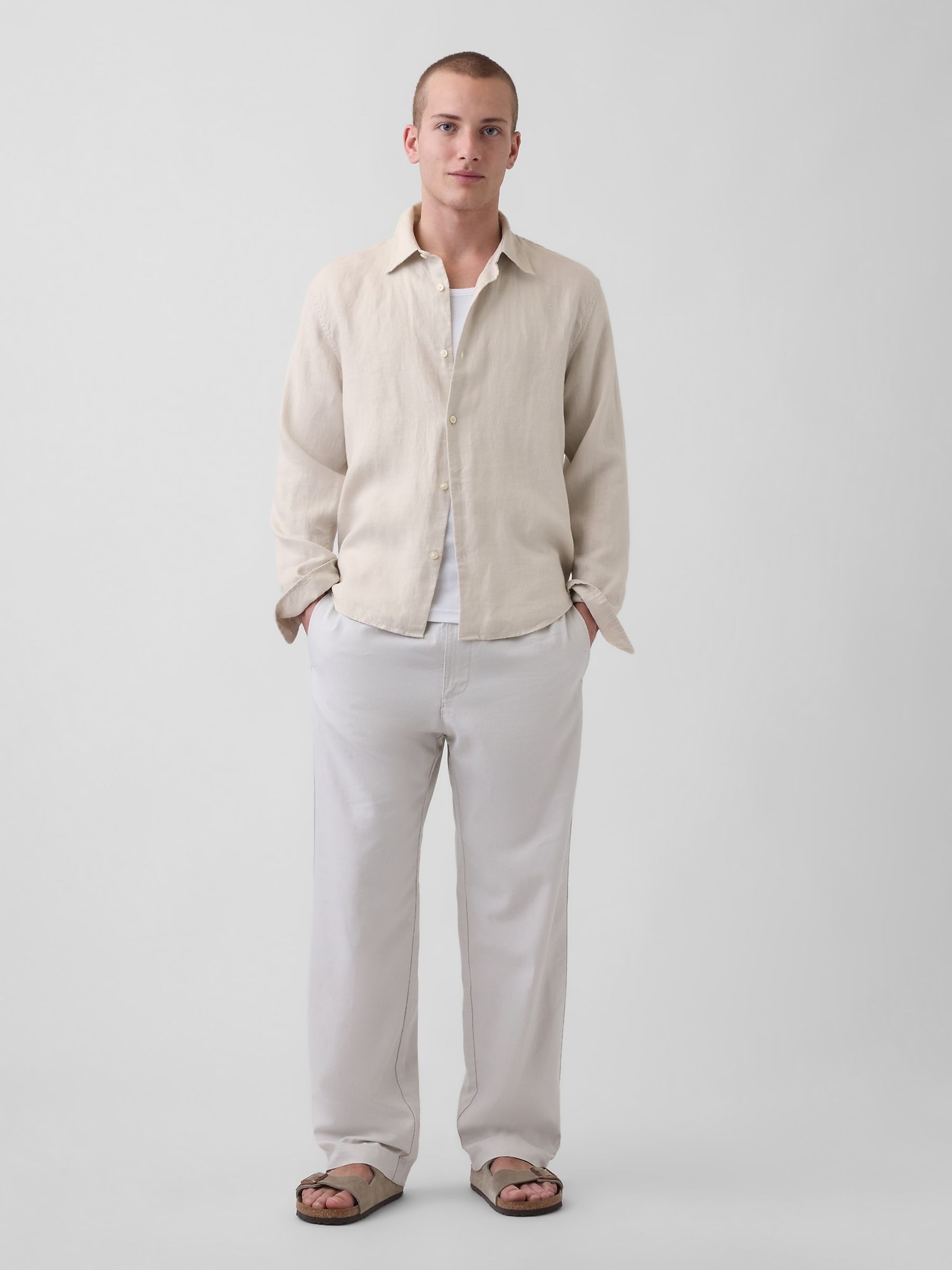 Beige Linen Relaxed Shirt - Image 3 of 4