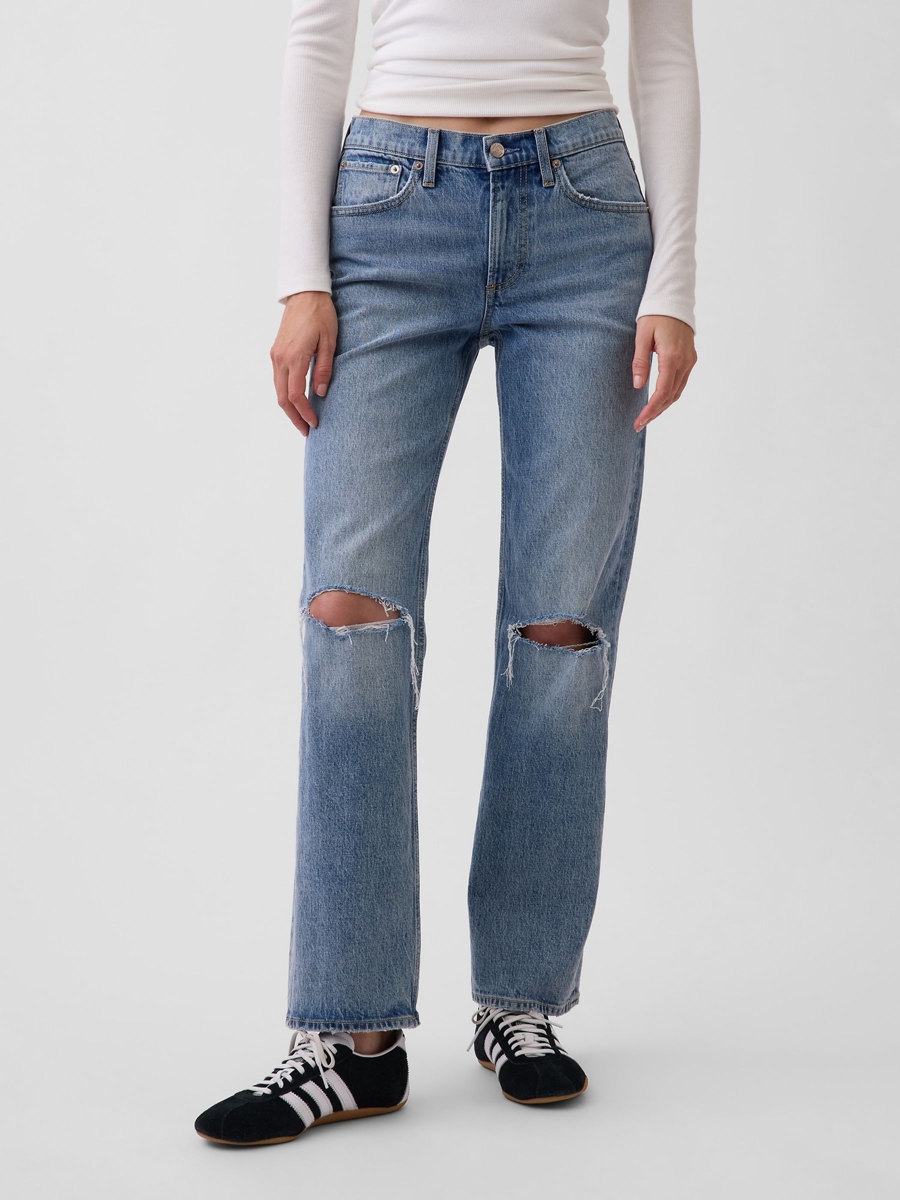 Medium Wash Mid Rise Straight Jeans - Image 1 of 4