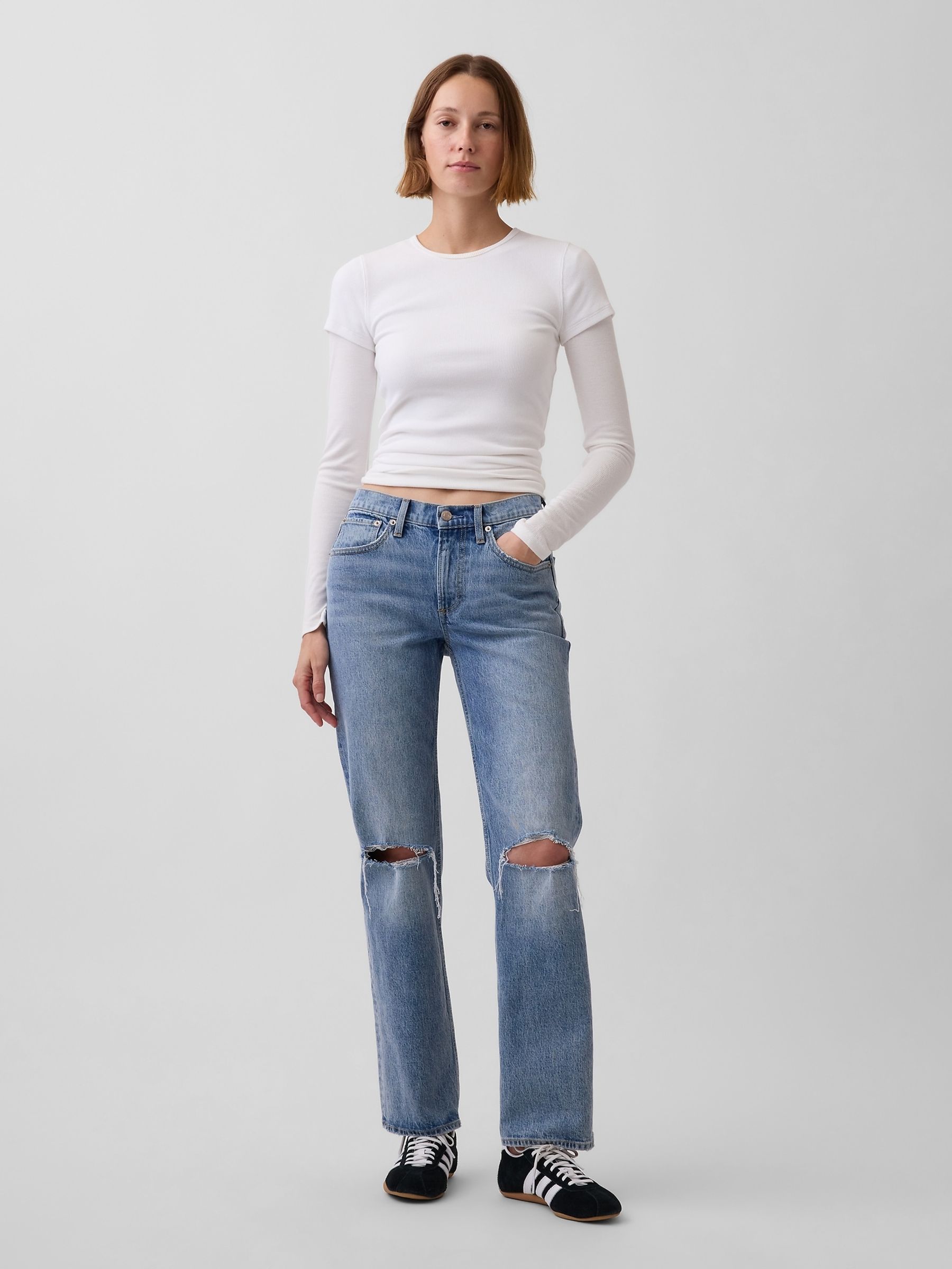 Medium Wash Mid Rise Straight Jeans - Image 4 of 4