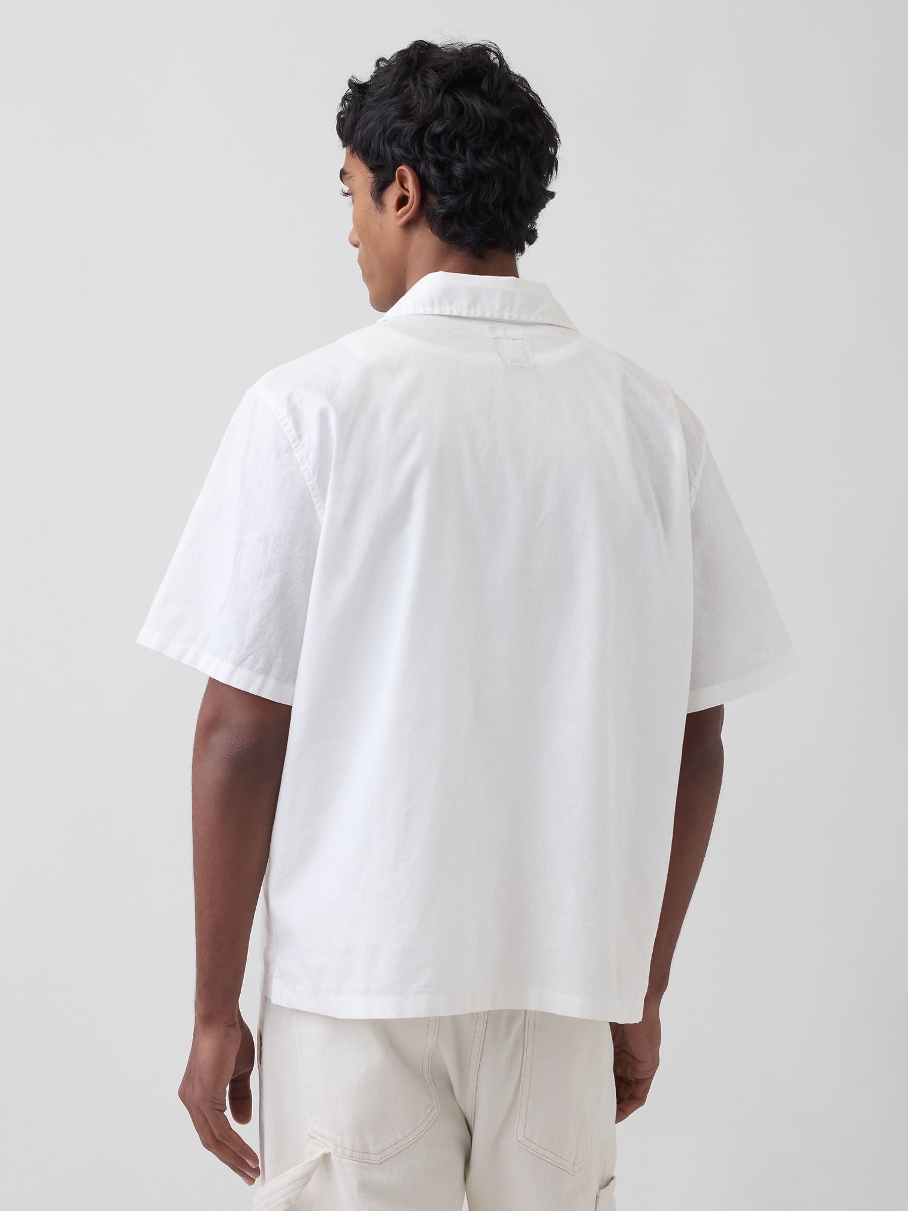 White Linen-Cotton Relaxed Straight-Hem Shirt - Image 2 of 4