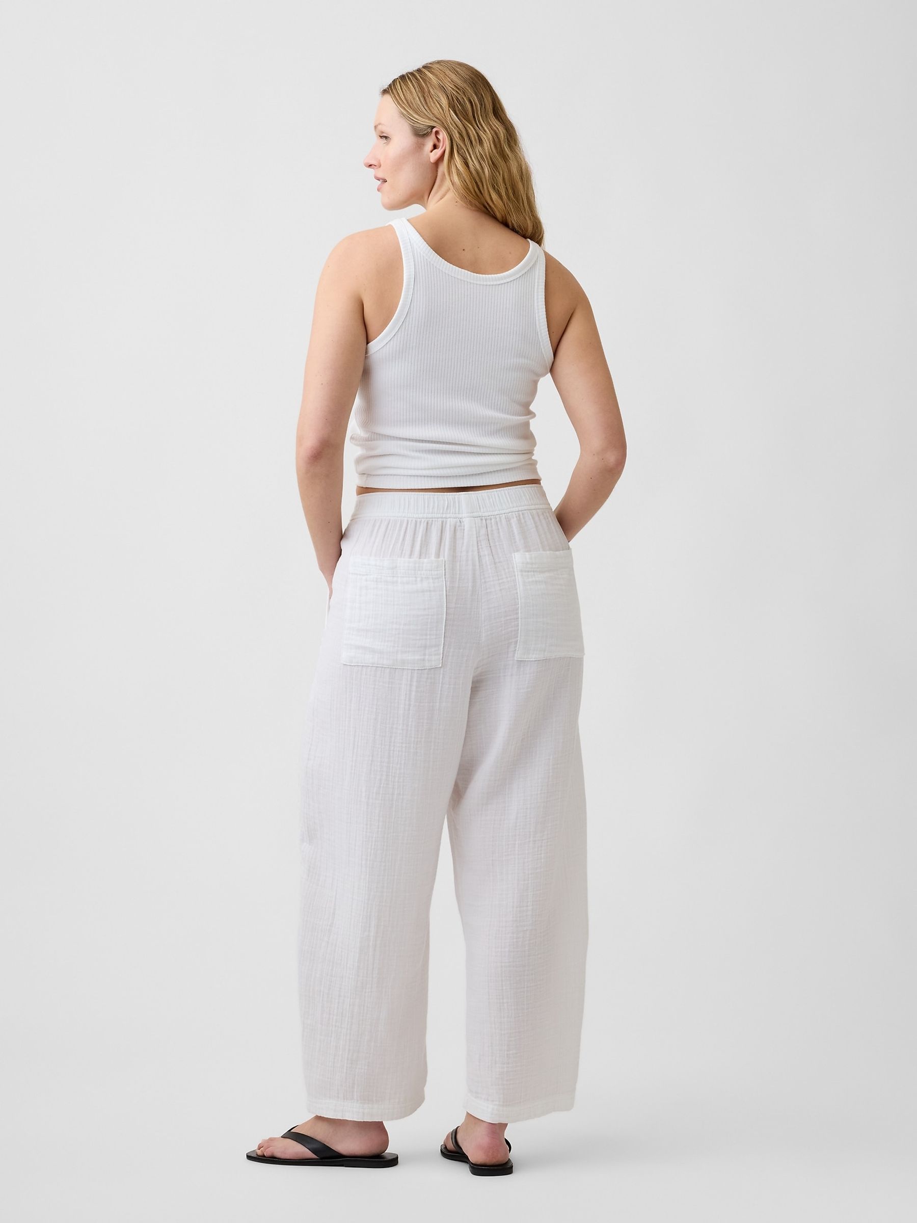 White Mid Rise Pull On Barrel Gauze Trousers - Image 6 of 6