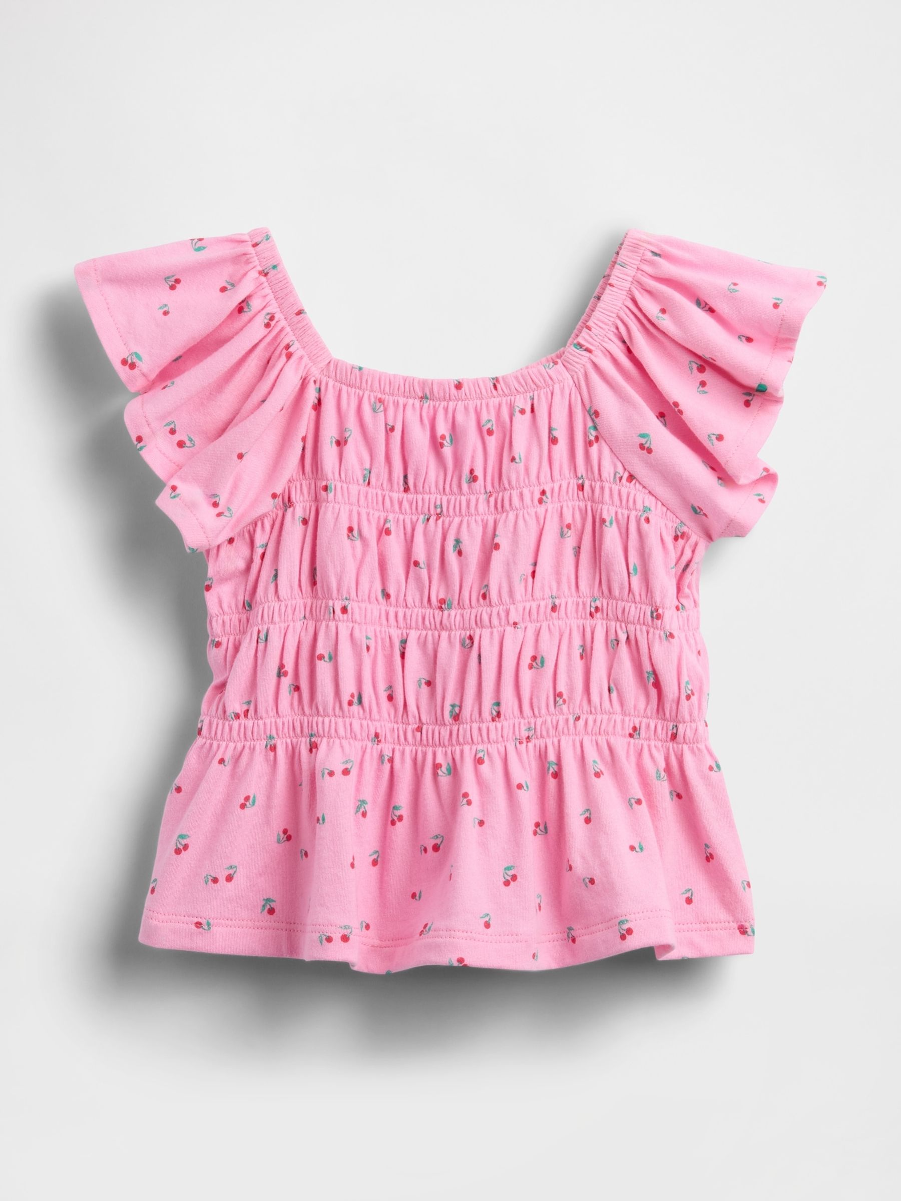 Pink Cherry Smocked Flutter-Sleeve Top - Image 2 of 2