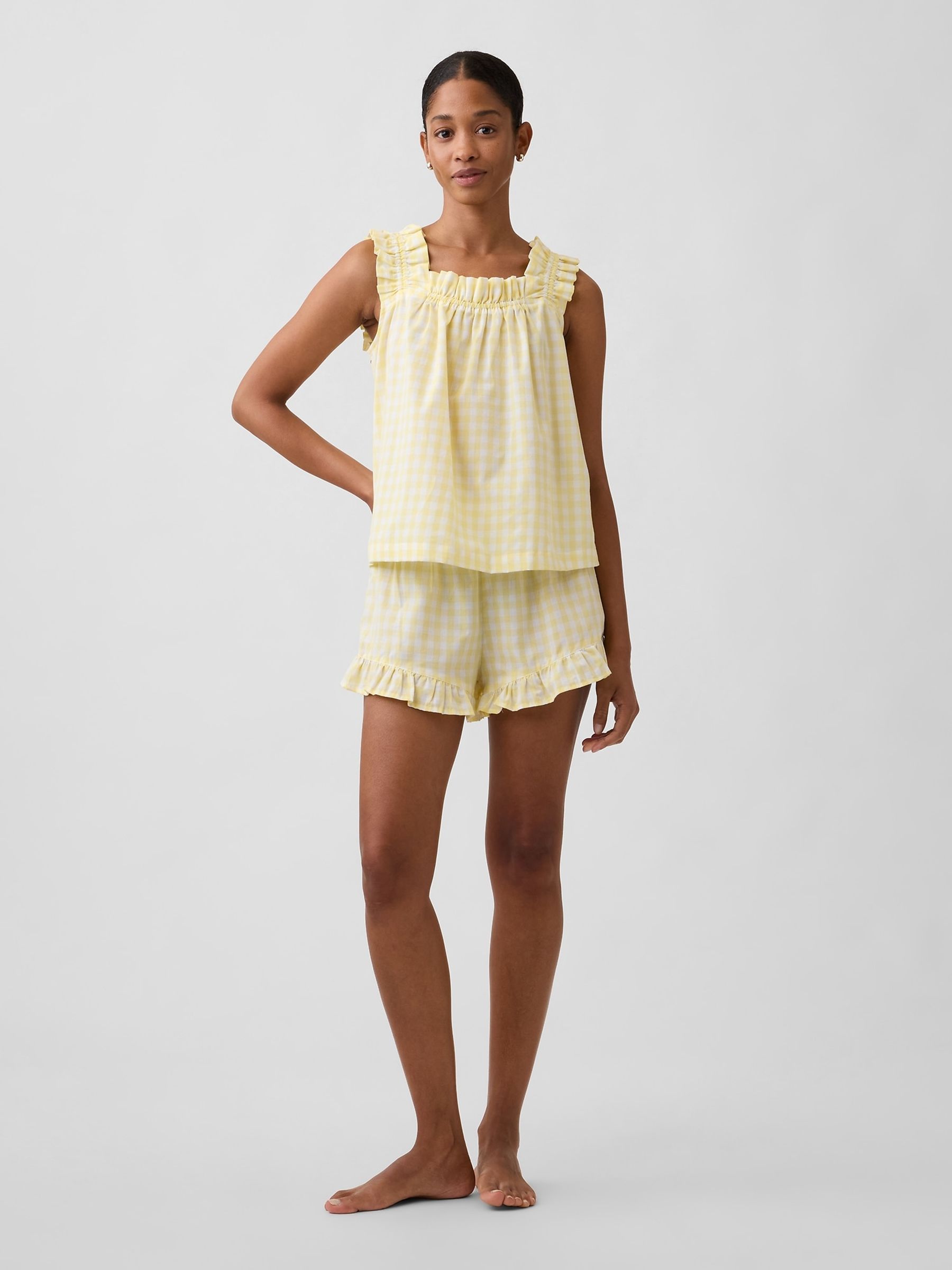 Yellow Gingham Ruffle Poplin Pyjama Shorts - Image 3 of 5