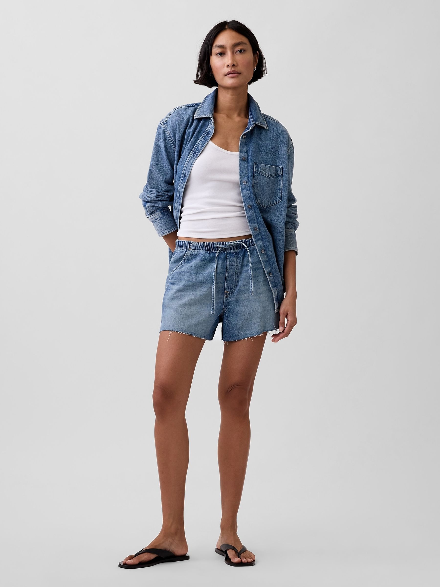 Meidum wash Low Slung Easy Denim Shorts - Image 3 of 4