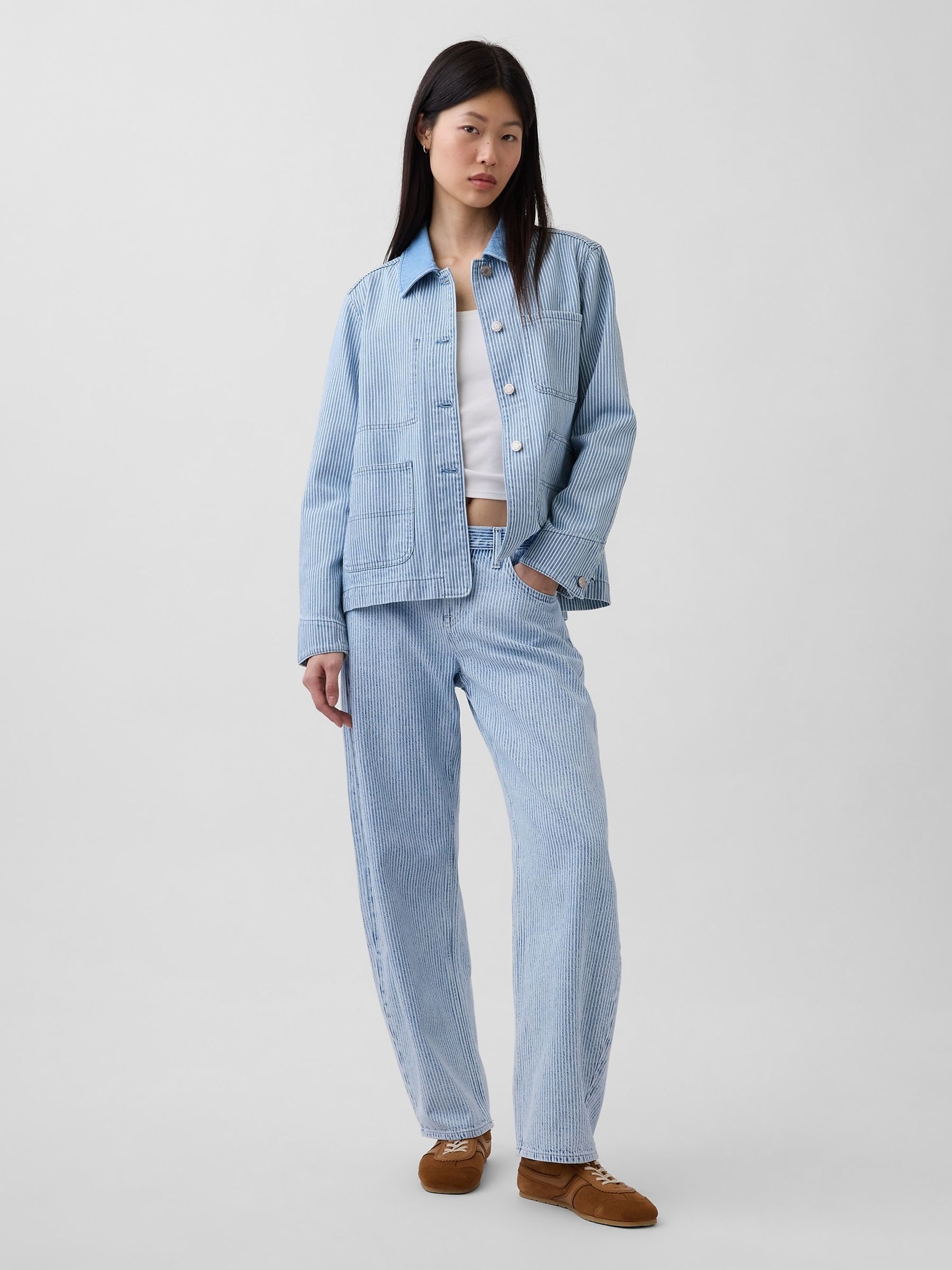 Light Wash stripe Low Rise UltraSoft Barrel Jeans - Image 4 of 4