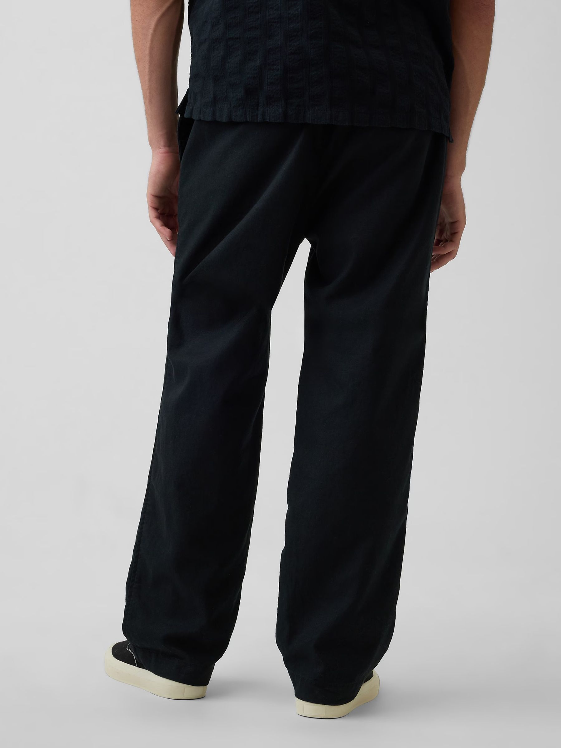 Black Linen-Cotton Relaxed Tapered Trousers - Image 3 of 4