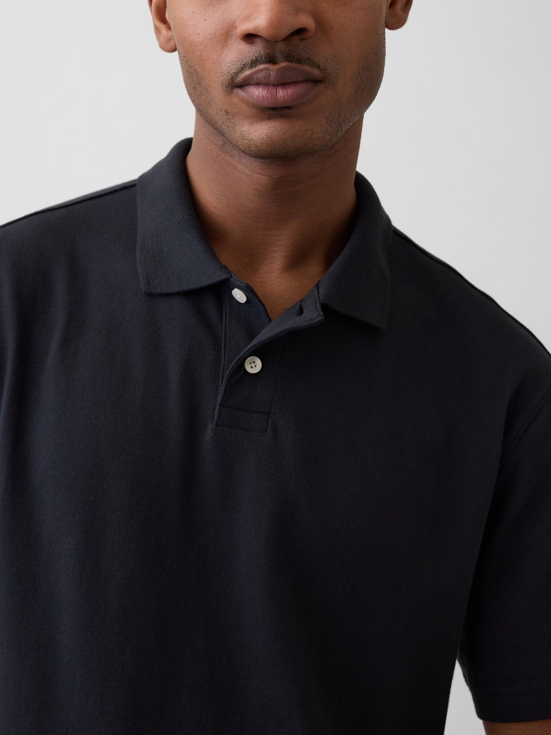 Black Relaxed Pique Polo Shirt - Image 3 of 4