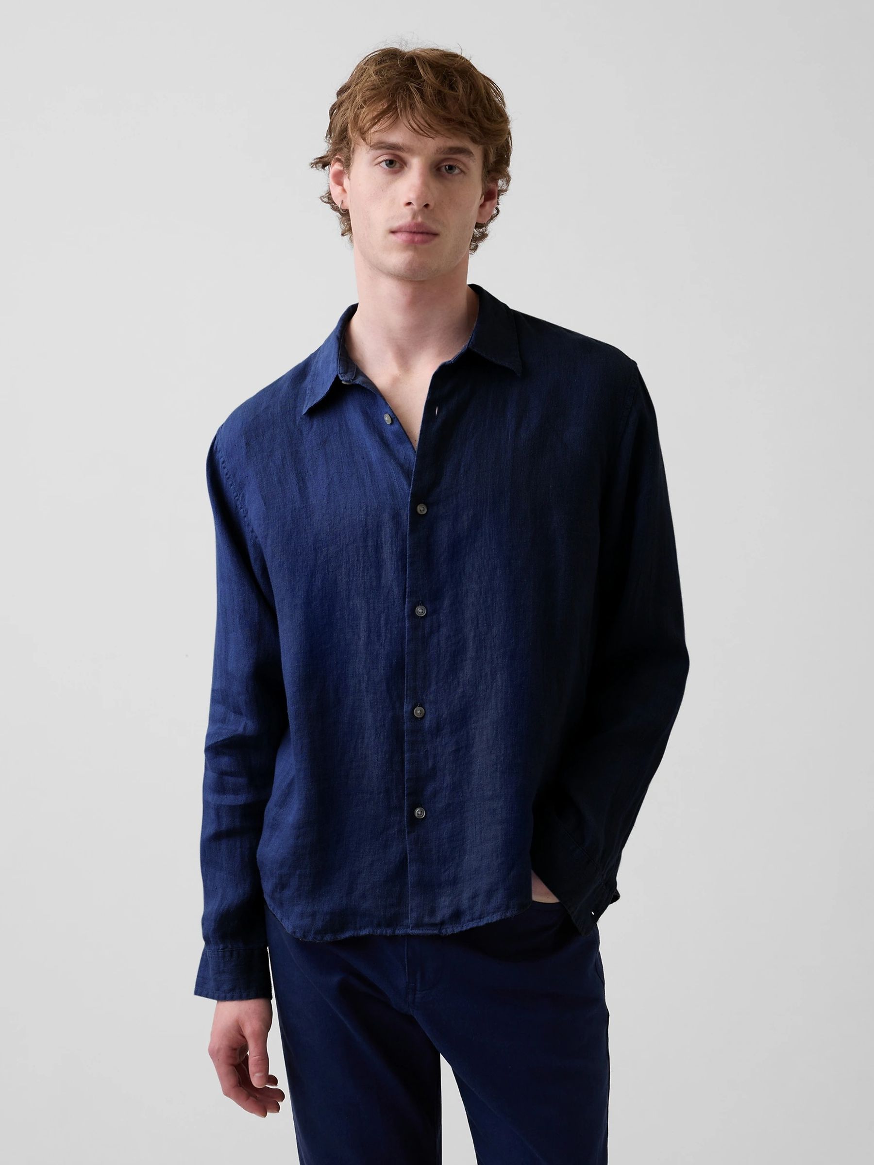Navy Linen Relaxed Shirt - Image 2 of 6