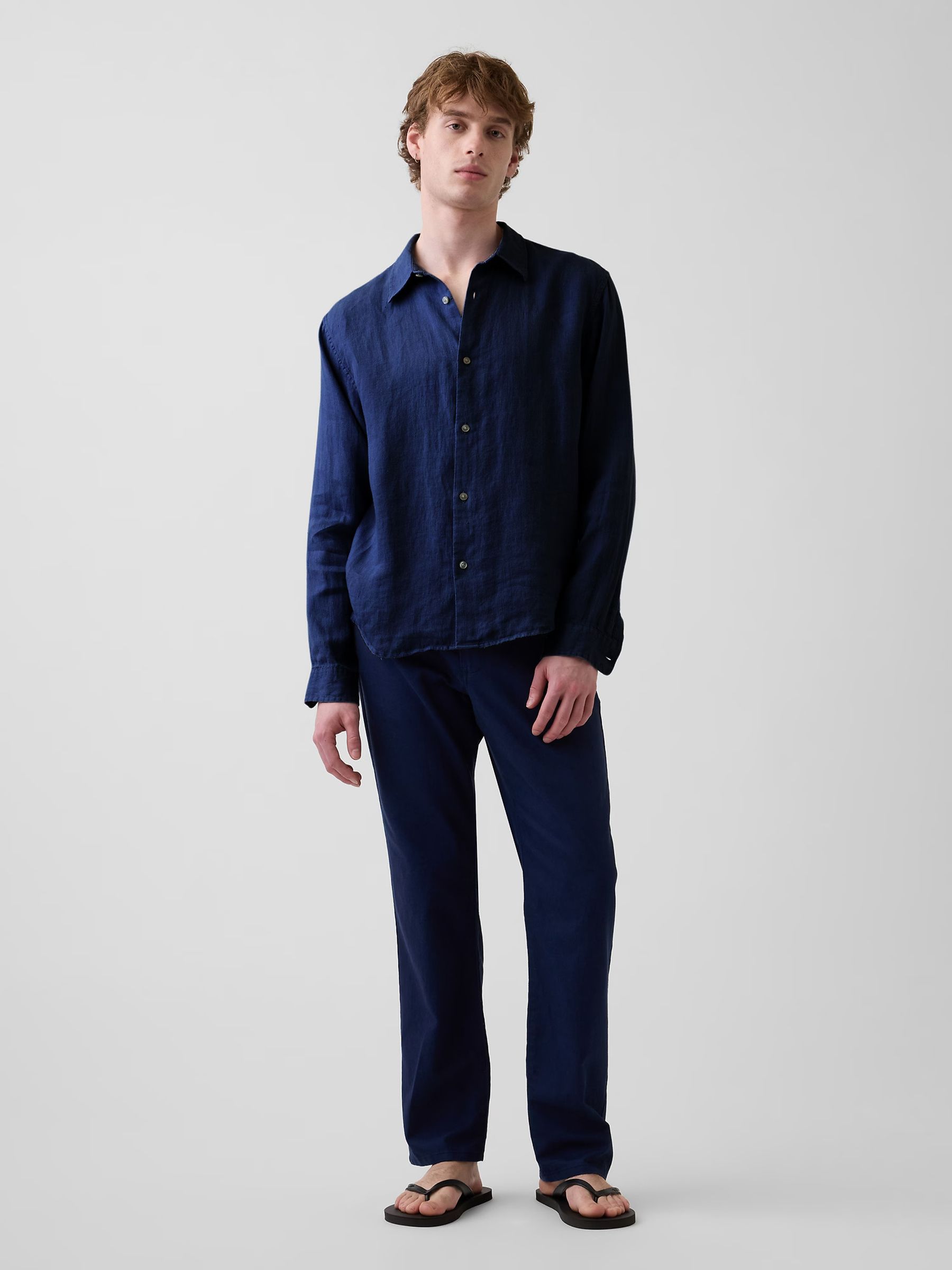 Navy Linen Relaxed Shirt - Image 3 of 6