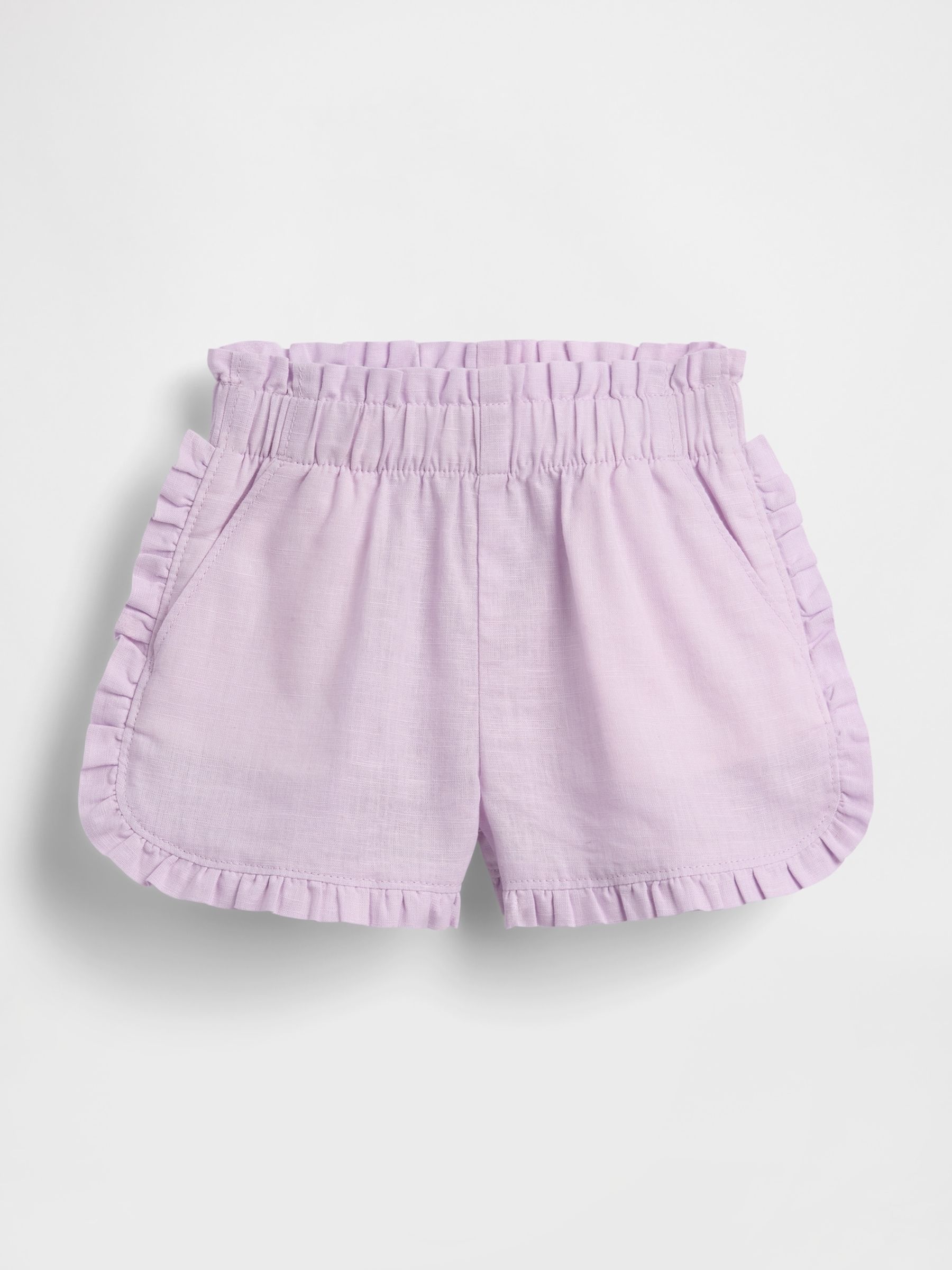 Purple Linen-Cotton Ruffle Dolphin Shorts - Image 1 of 2