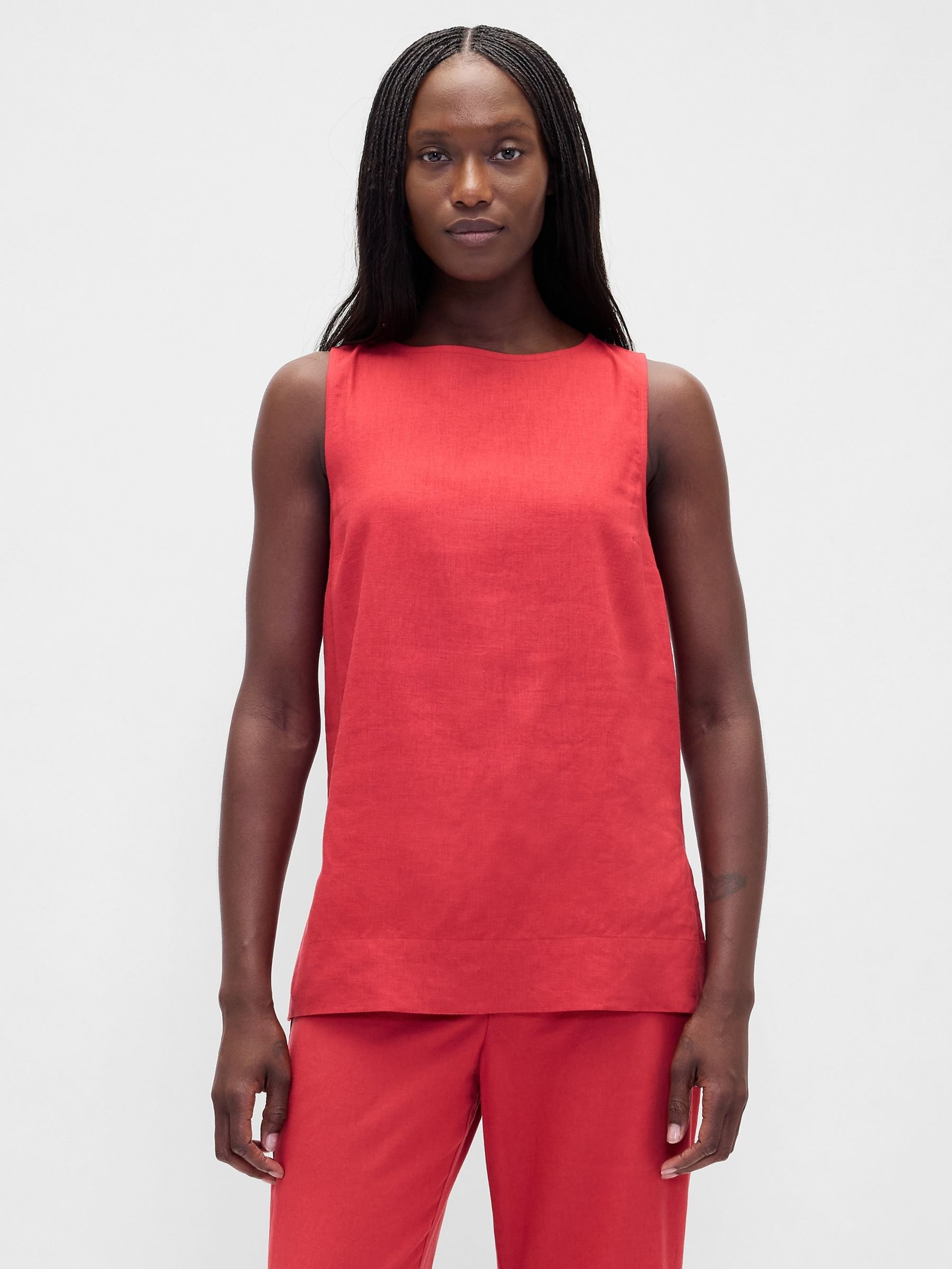 Red Linen Blend Shell Vest - Image 1 of 4