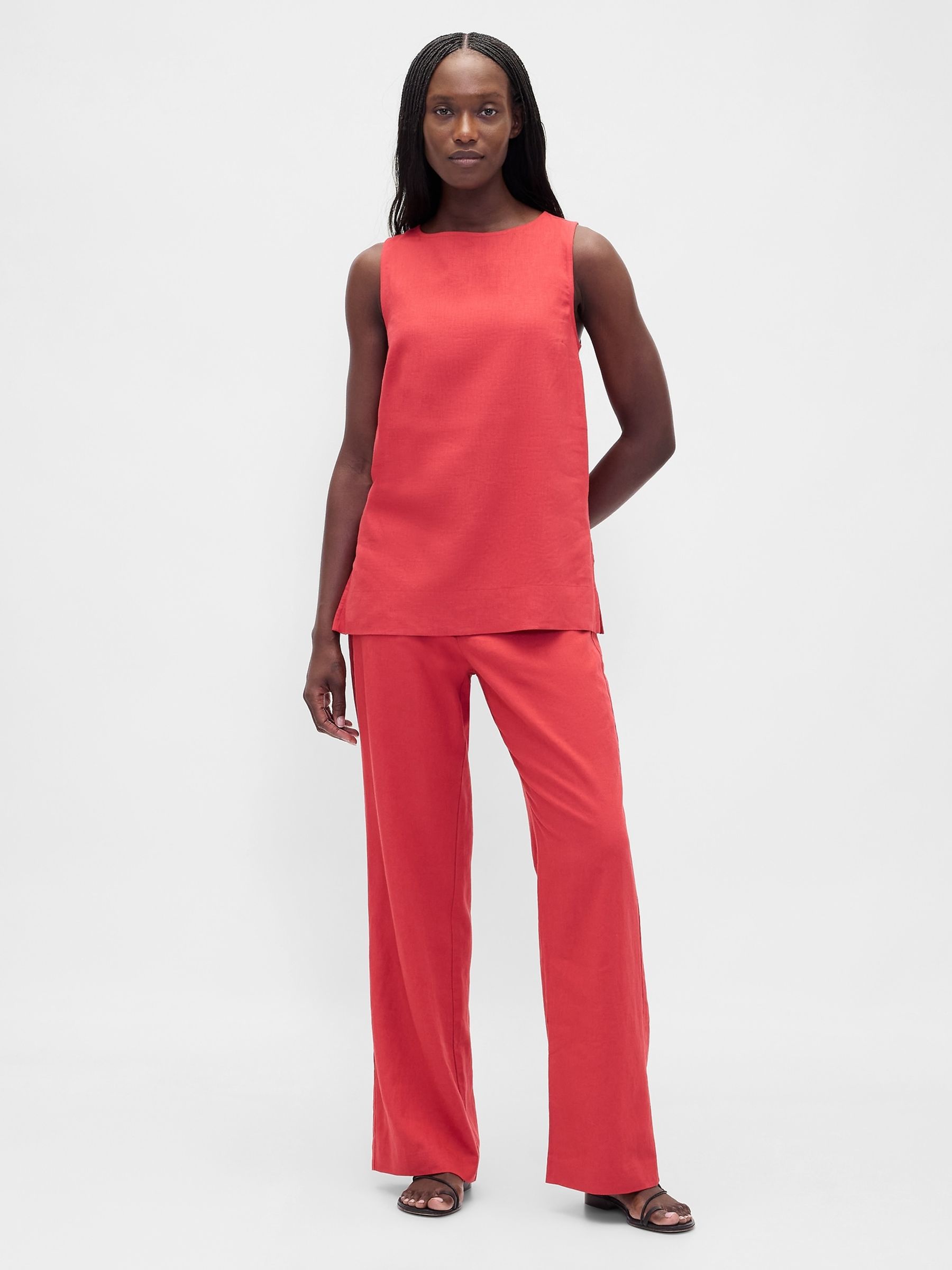 Red Linen Blend Shell Vest - Image 3 of 4