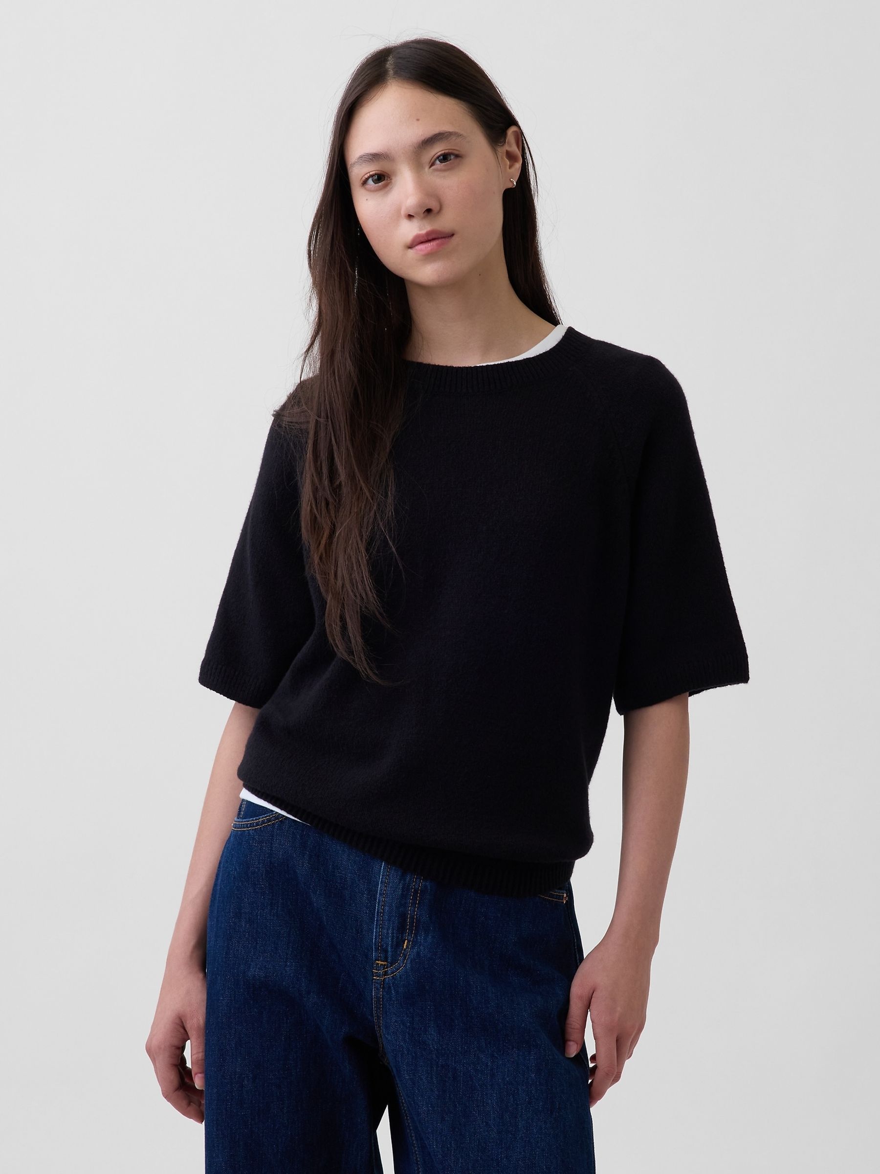 Black CashSoft Raglan T-Shirt Jumper - Image 1 of 4
