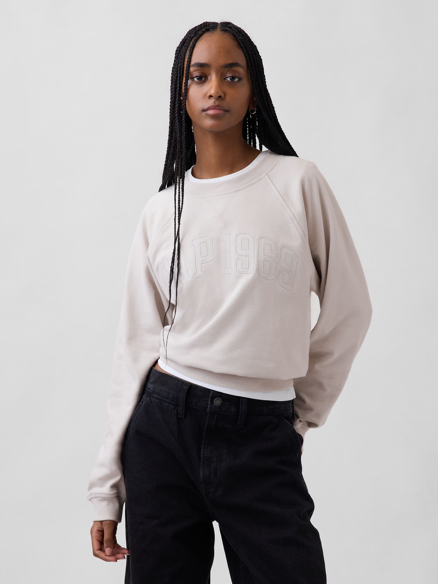 Beige French Terry Raglan Logo Sweatshirt - Image 1 of 4