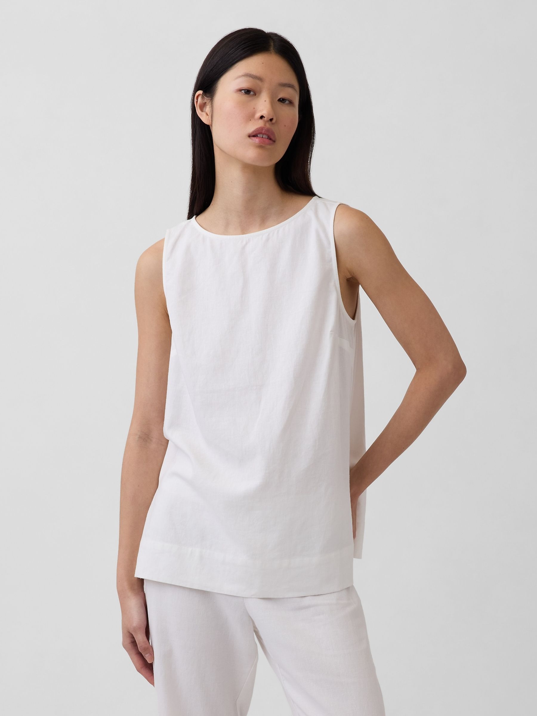 White Linen Blend Shell Vest - Image 1 of 5