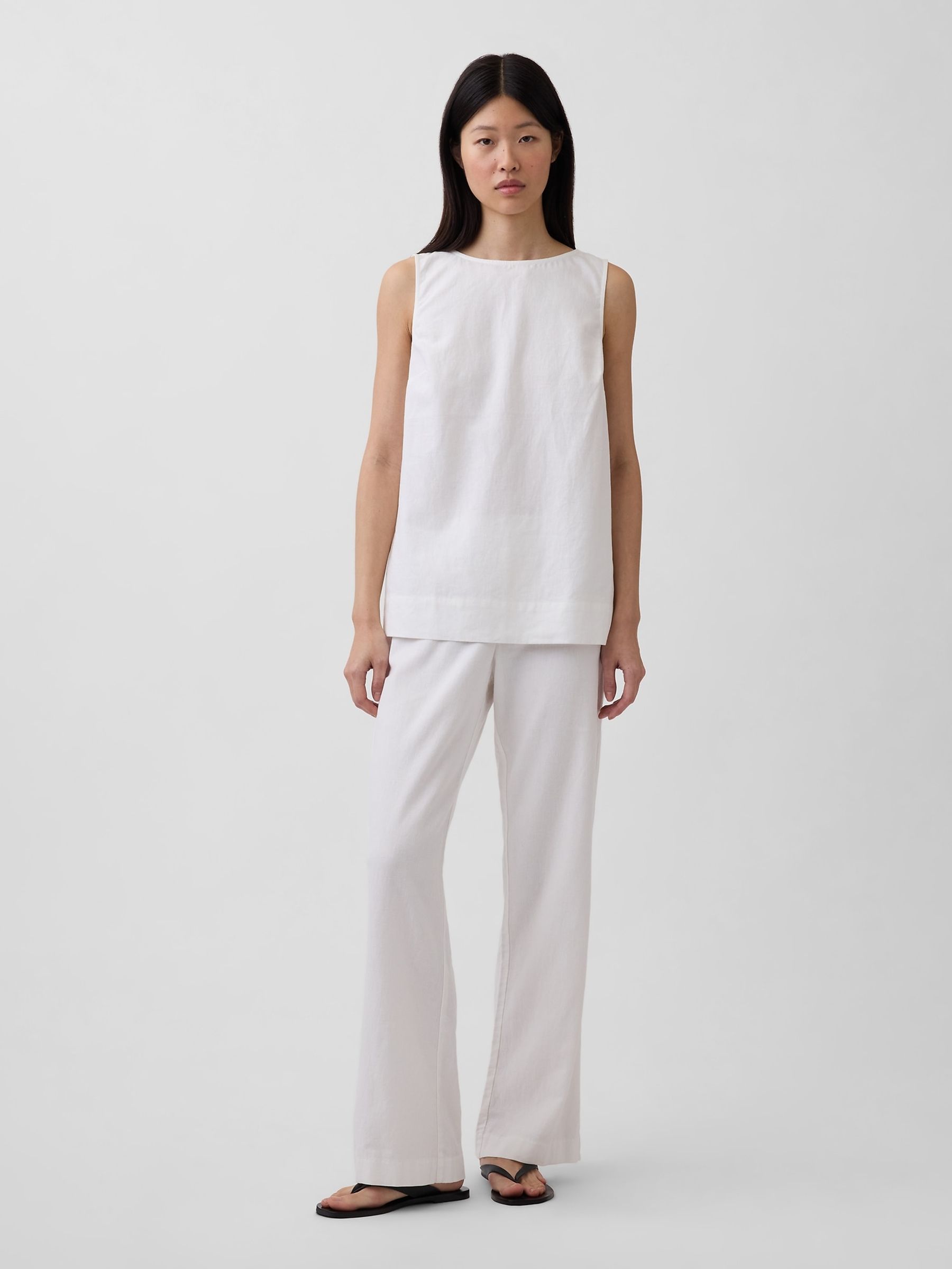 White Linen Blend Shell Vest - Image 4 of 5