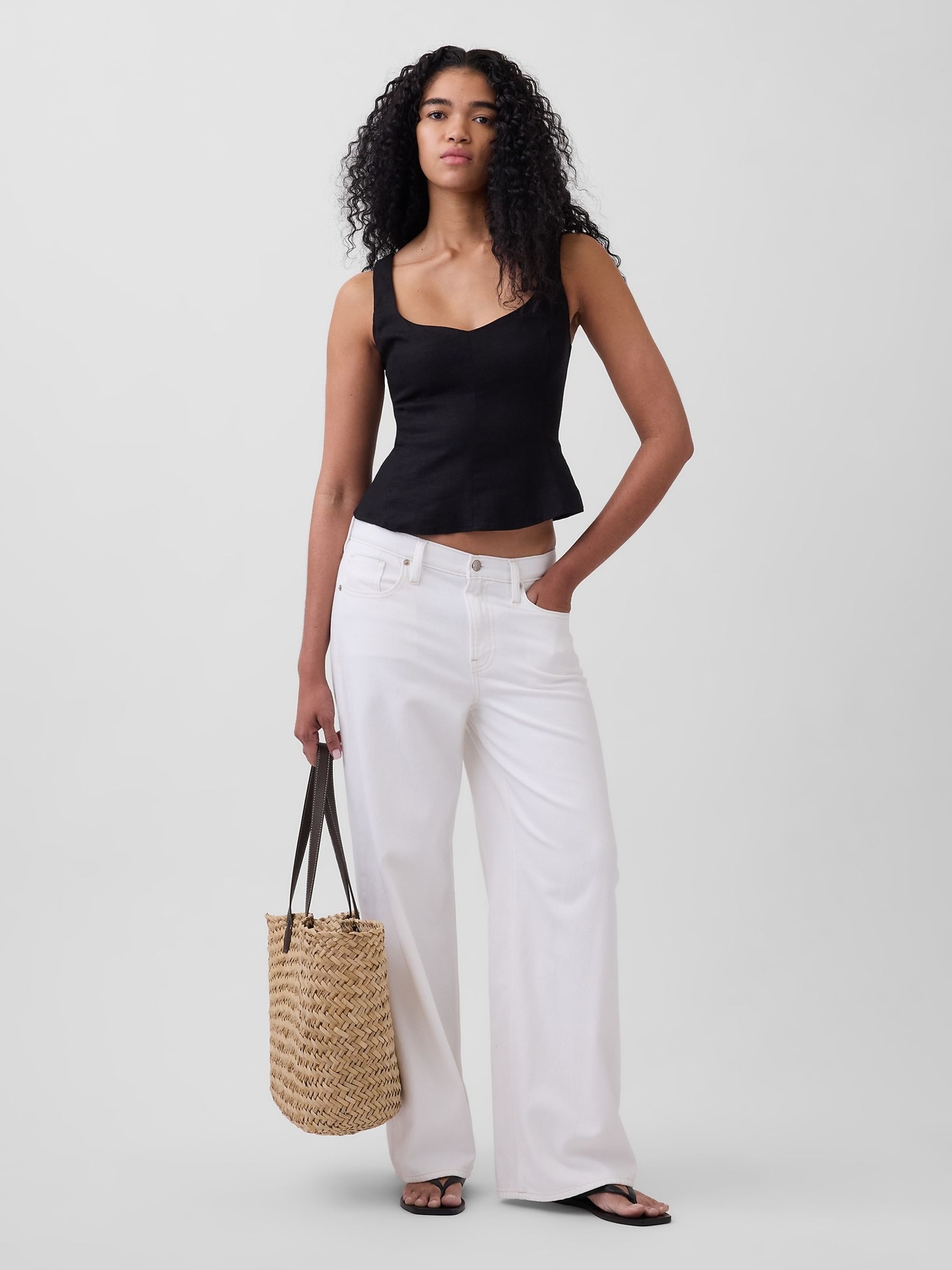 Black Linen-Blend Peplum Top - Image 3 of 4