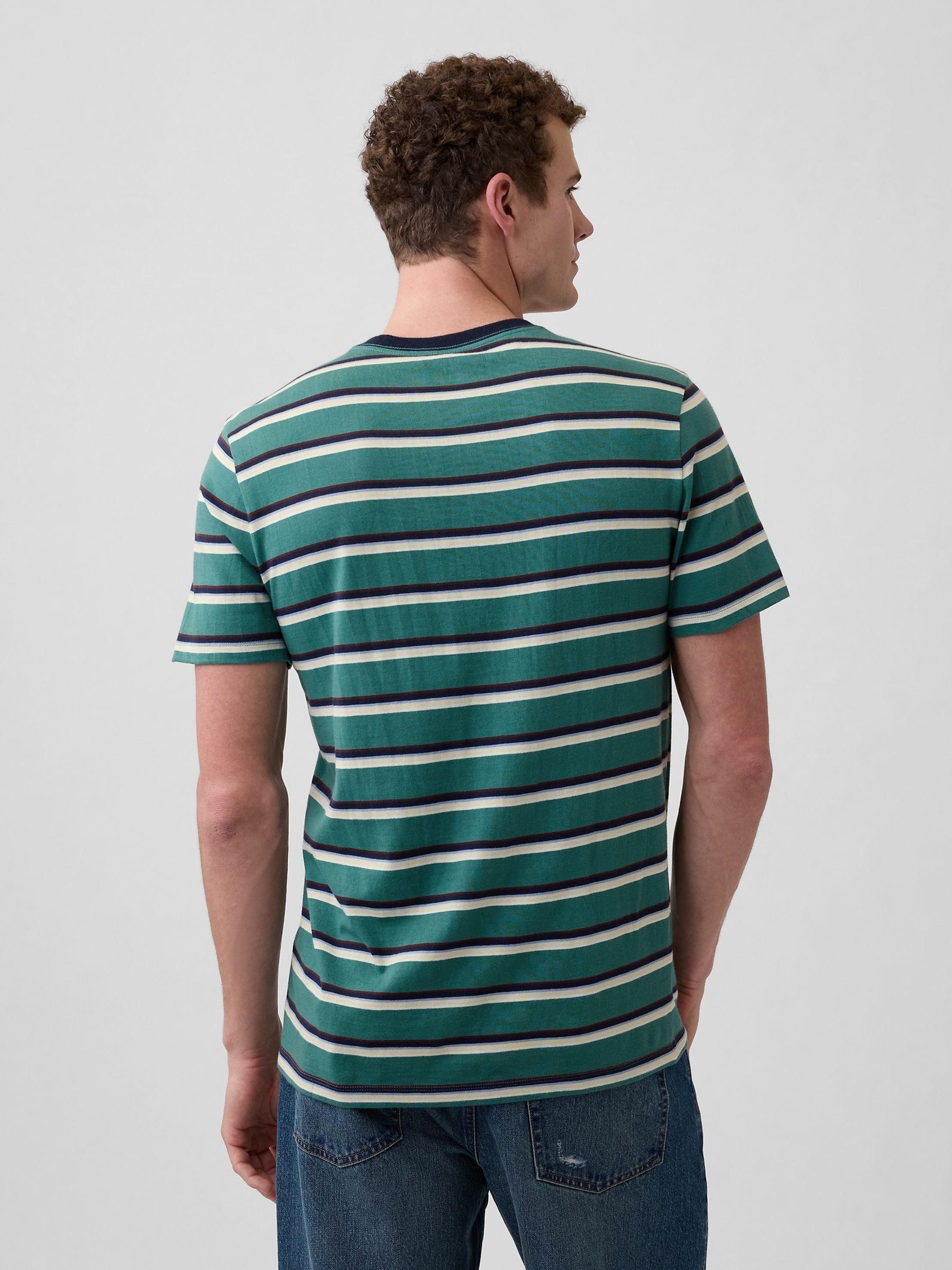 Green Everyday Soft Stripe Crew Neck T-Shirt - Image 2 of 5 Green Everyday Soft Stripe Crew Neck T-Shirt - Image 2 of 5