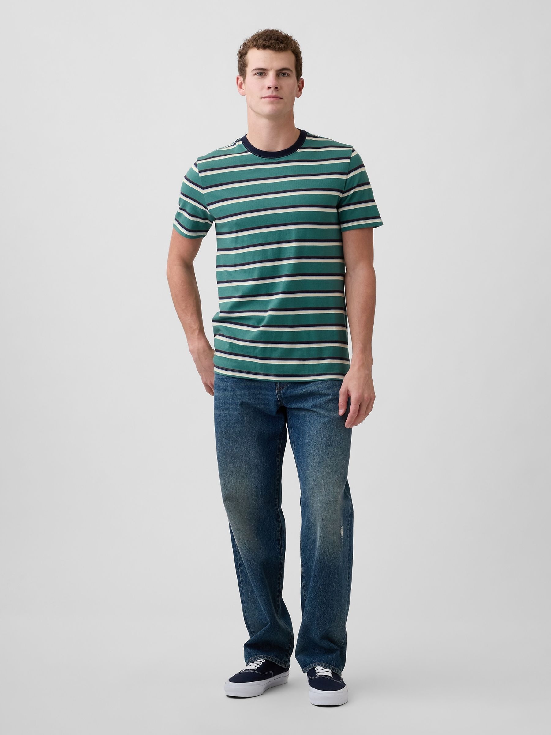 Green Everyday Soft Stripe Crew Neck T-Shirt - Image 3 of 5
