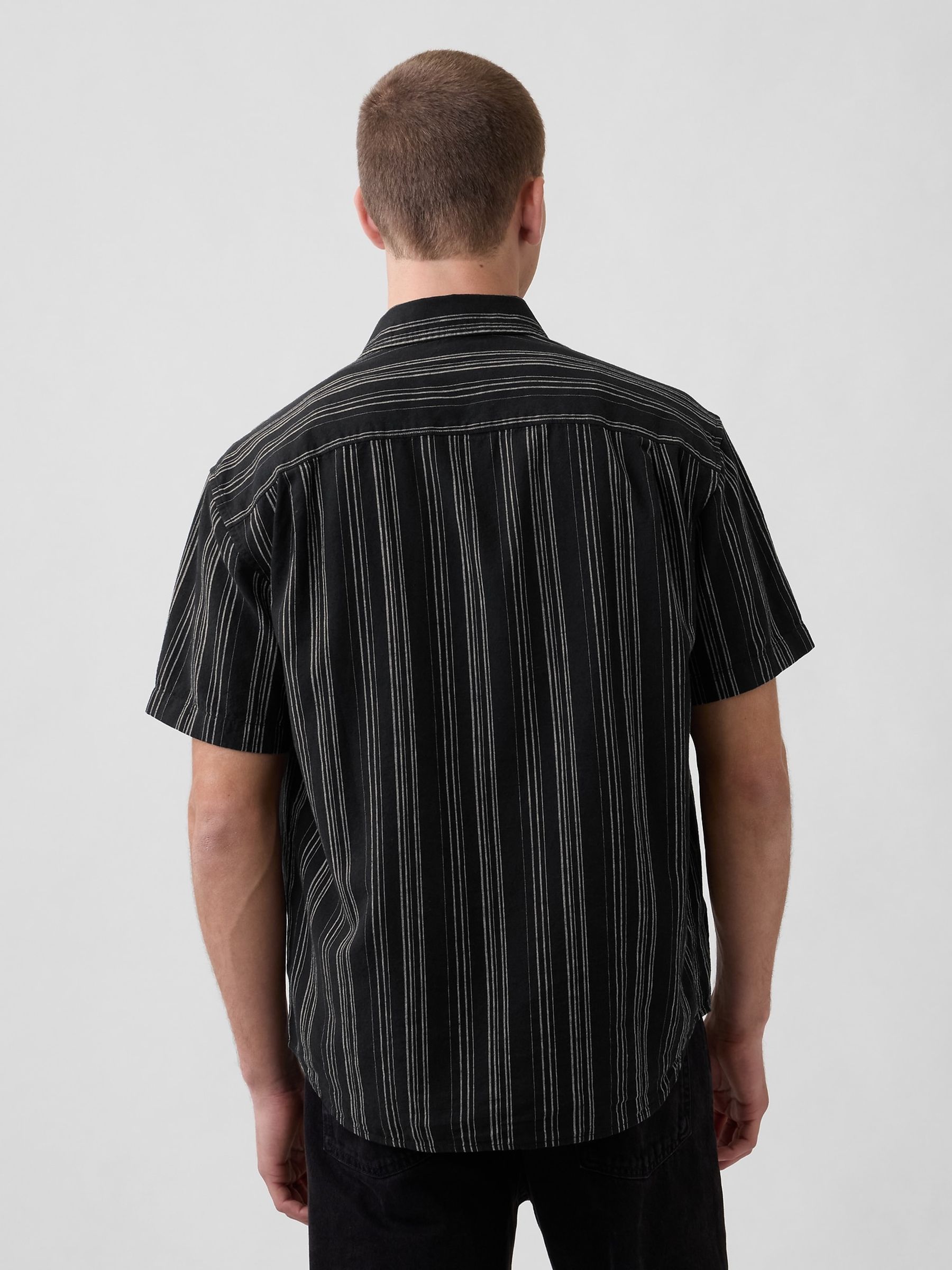 Black Stripe Textured Linen-Cotton Shirt - Image 2 of 4