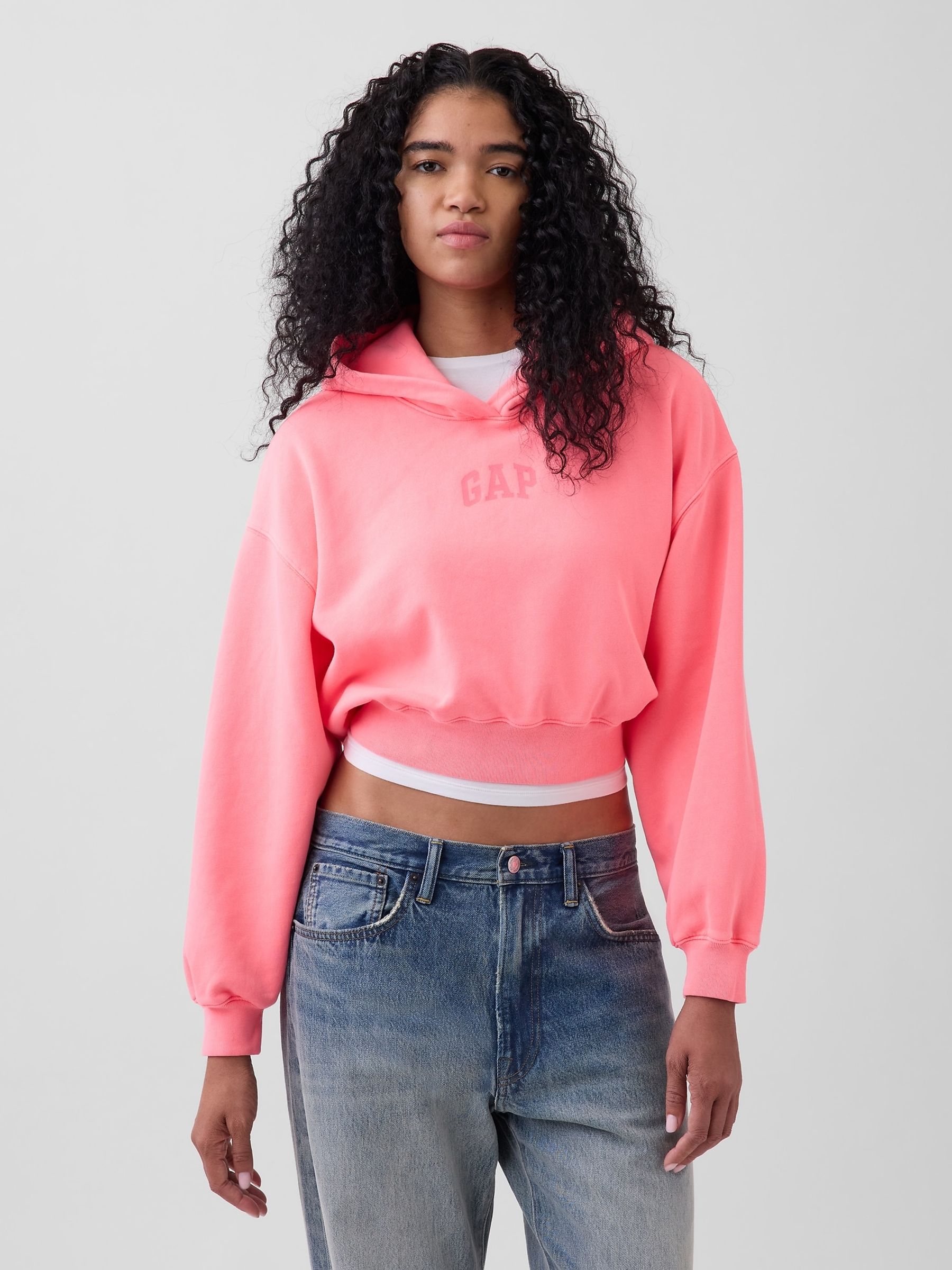 Pink VintageSoft Oversized Crop Logo Hoodie - Image 1 of 4