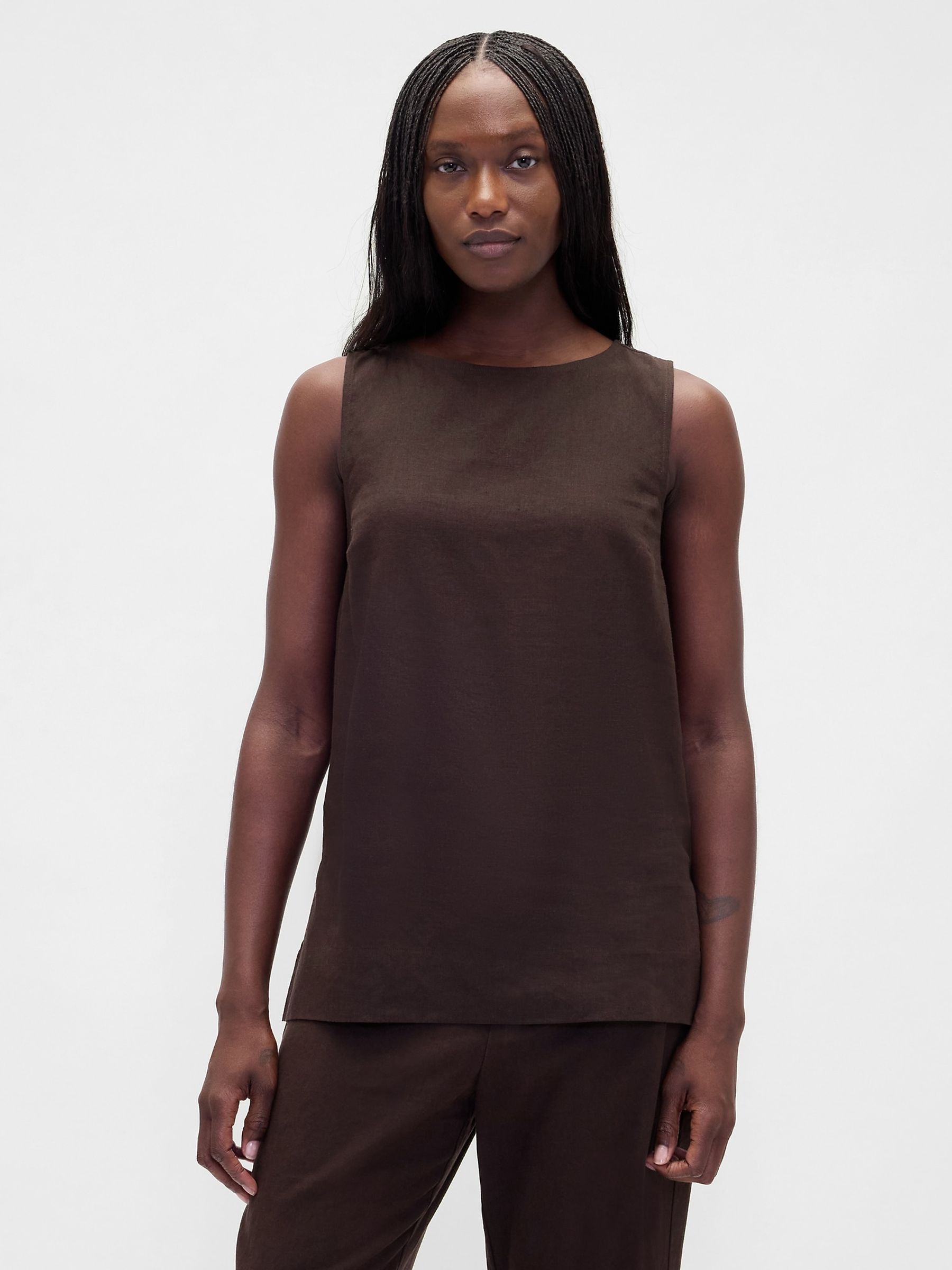 Brown Linen Blend Shell Vest - Image 1 of 4