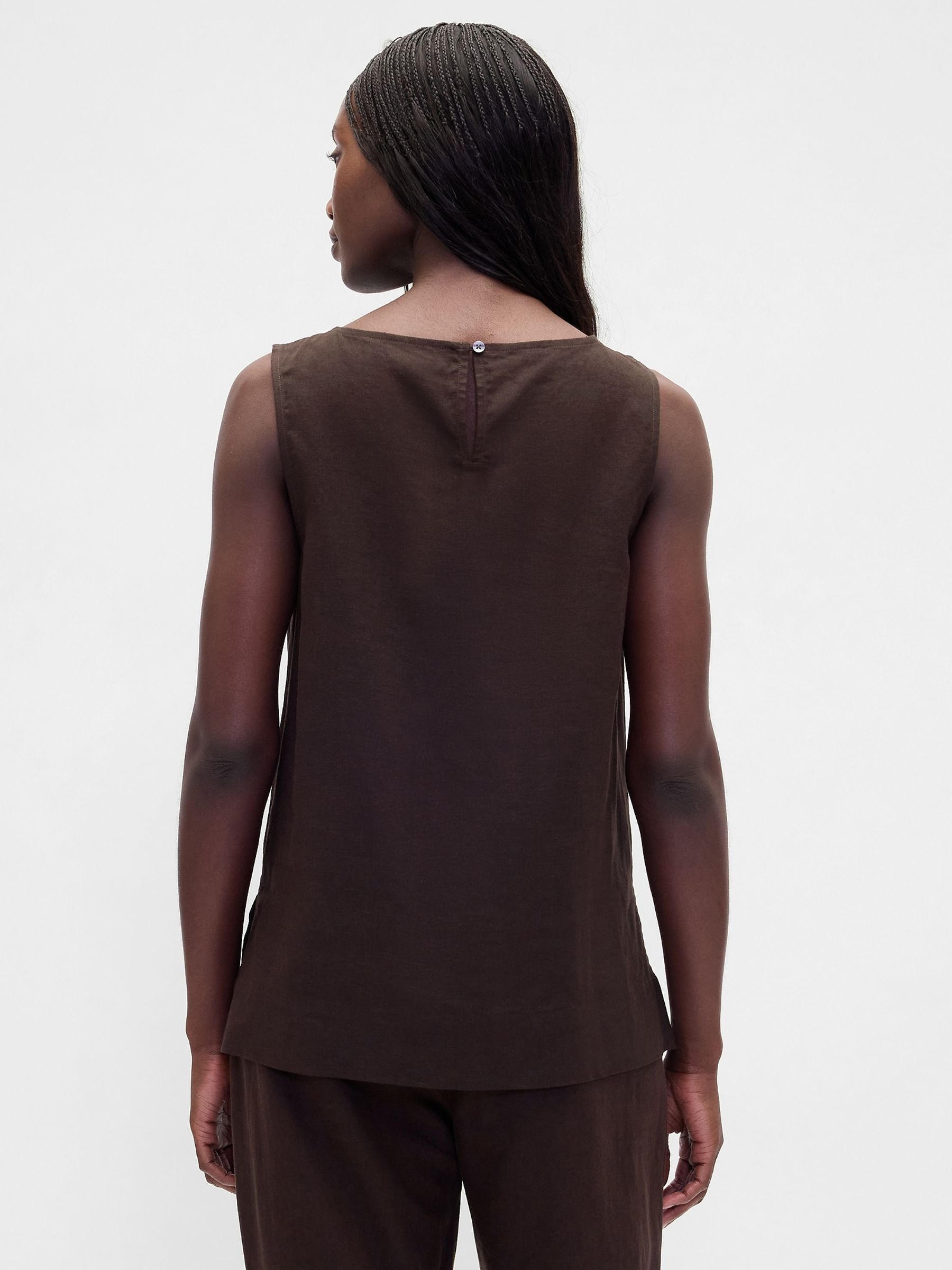 Brown Linen Blend Shell Vest - Image 2 of 4
