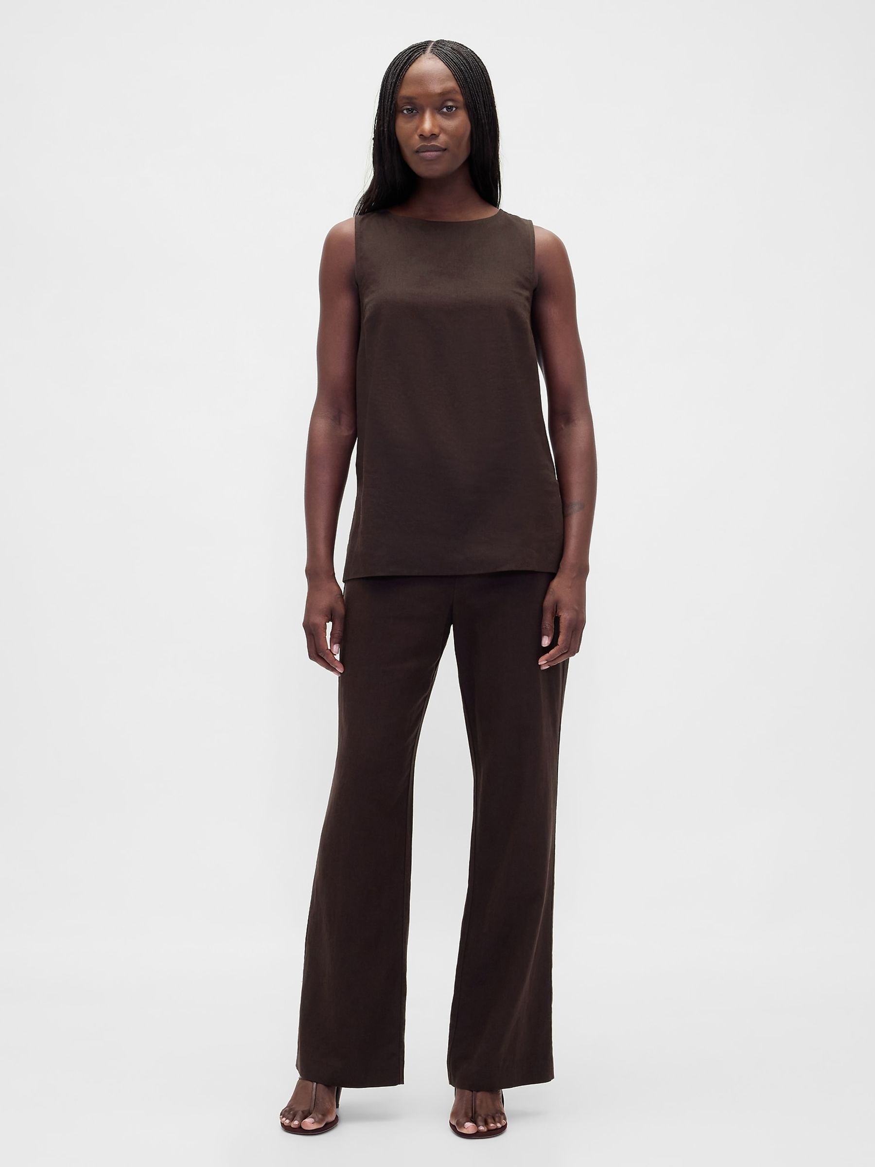 Brown Linen Blend Shell Vest - Image 3 of 4