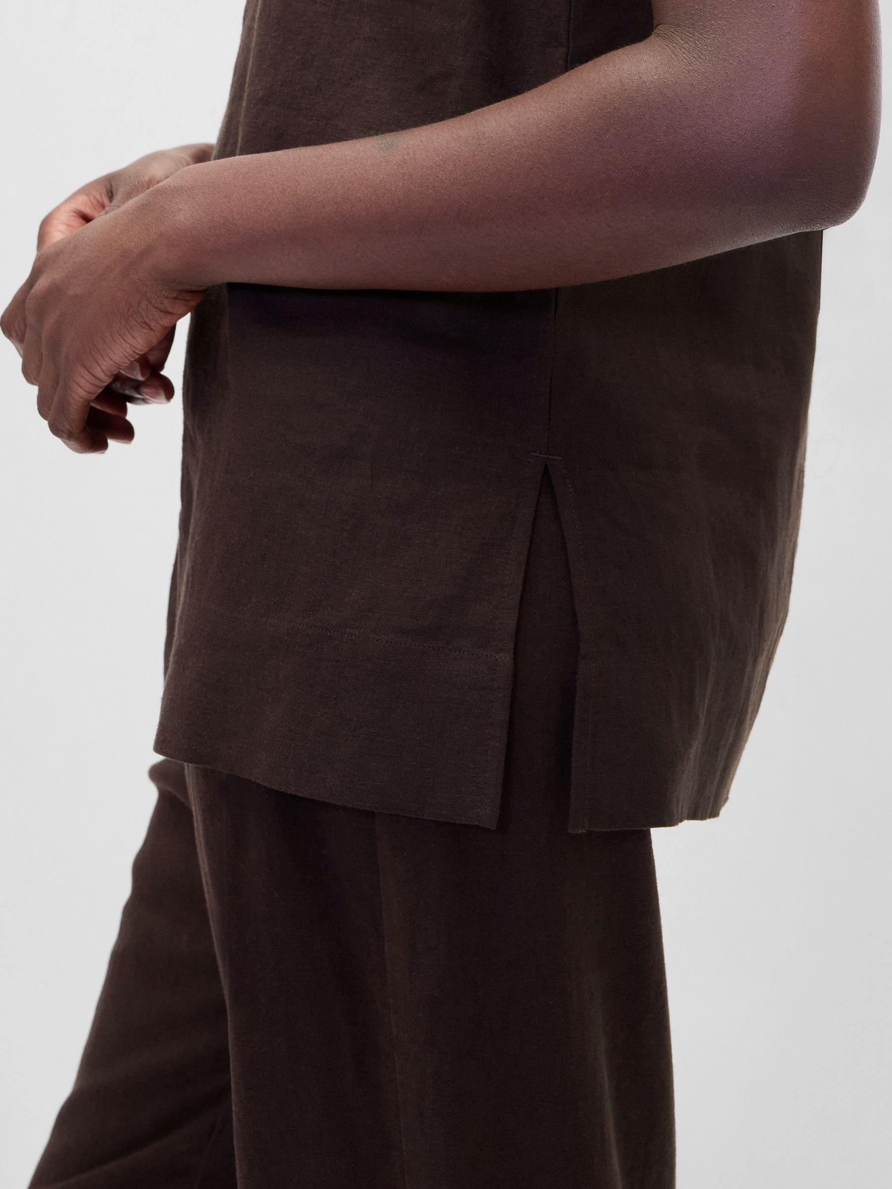 Brown Linen Blend Shell Vest - Image 4 of 4