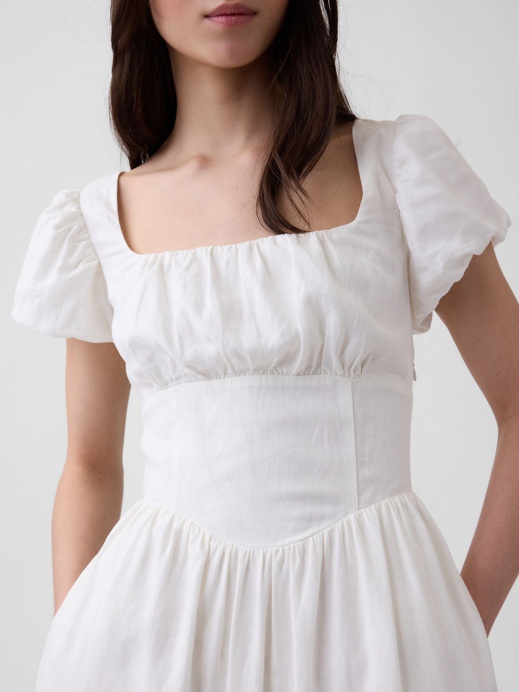 White Linen-Blend Drop-Waist Maxi Dress - Image 3 of 4