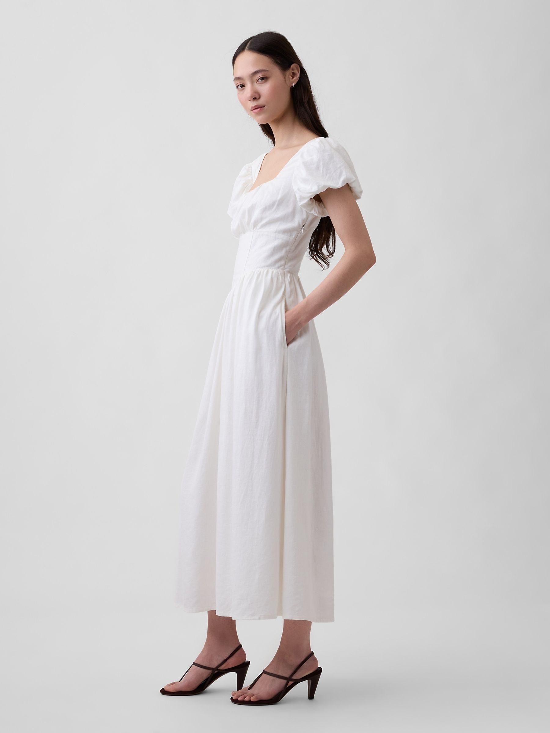 White Linen-Blend Drop-Waist Maxi Dress - Image 4 of 4 White Linen-Blend Drop-Waist Maxi Dress - Image 4 of 4