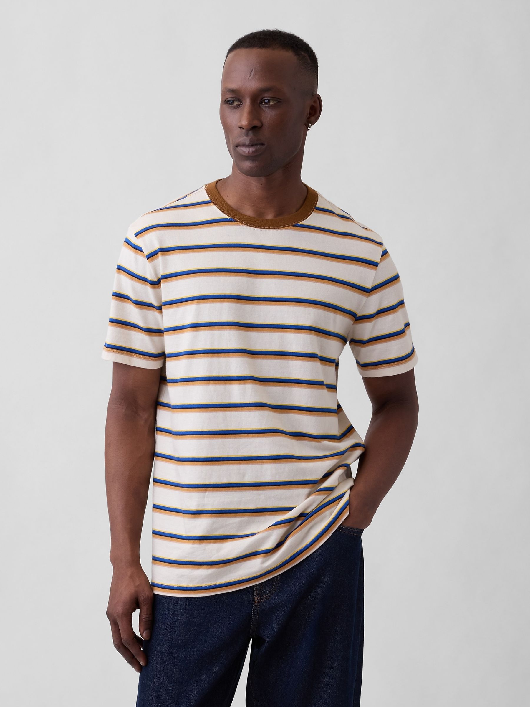 Brown Everyday Soft Stripe Crew Neck T-Shirt - Image 1 of 5