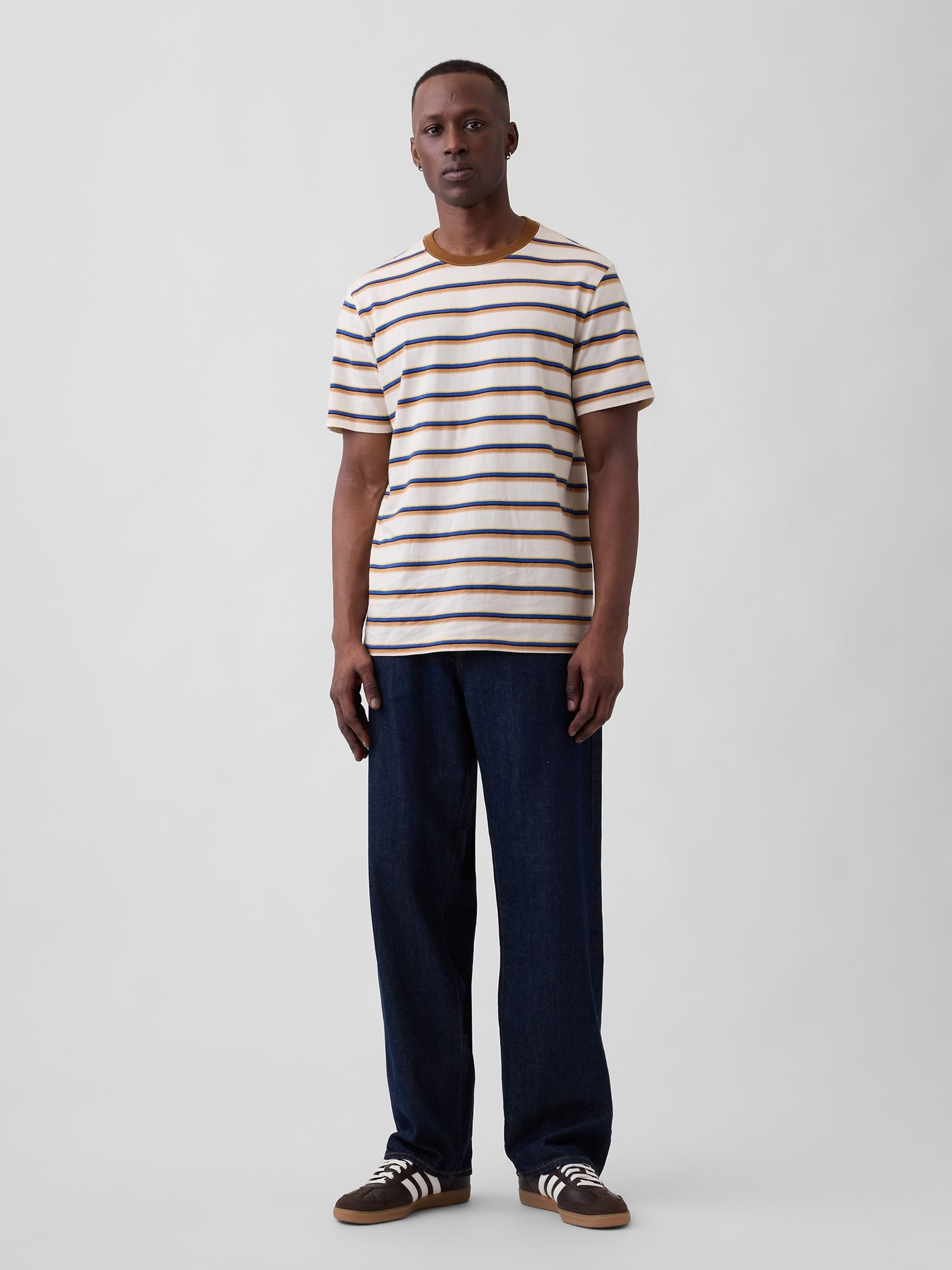 Brown Everyday Soft Stripe Crew Neck T-Shirt - Image 3 of 5