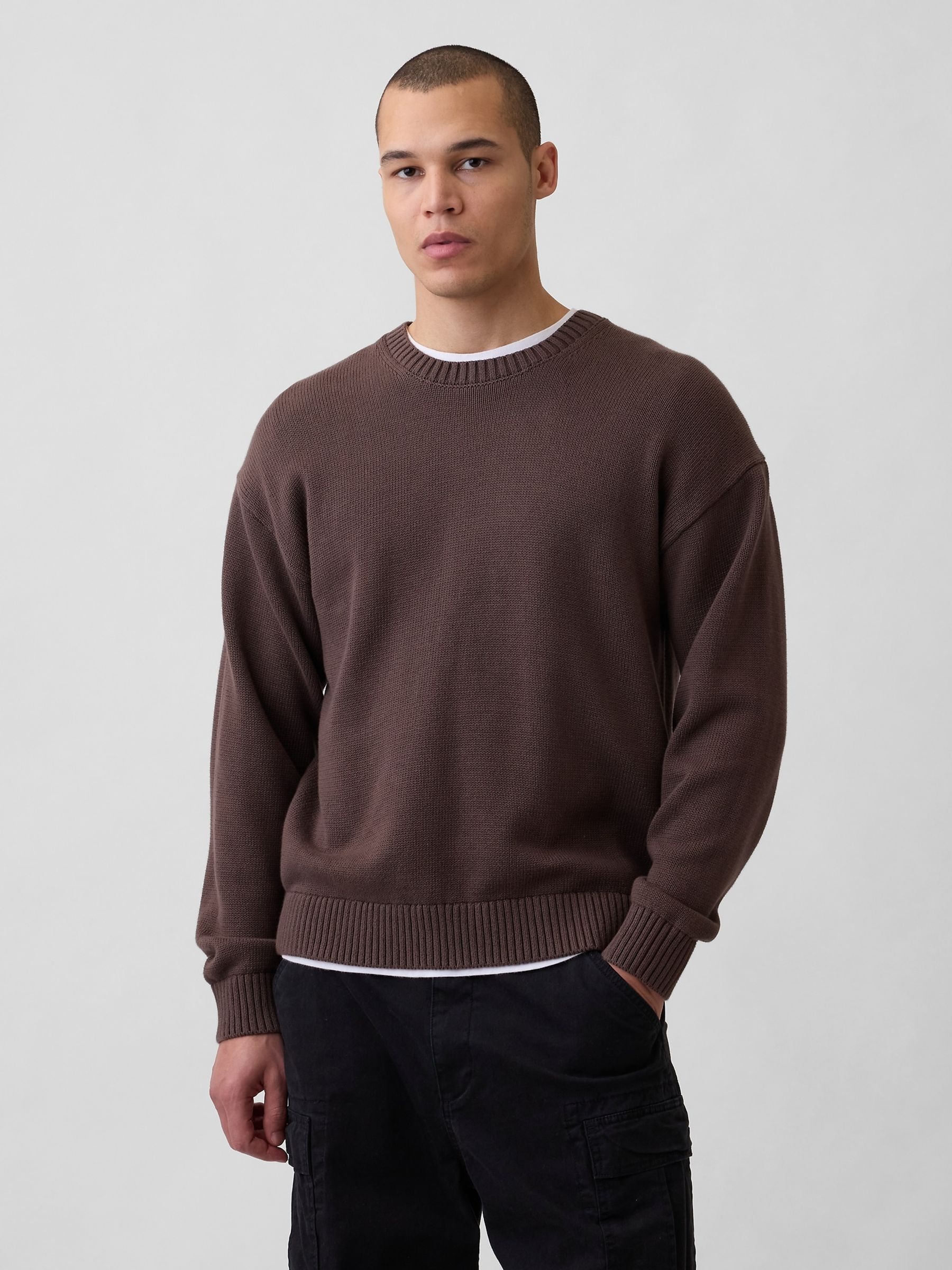 Brown Relaxed Crew Neck Boxy Jumper - Image 1 of 4