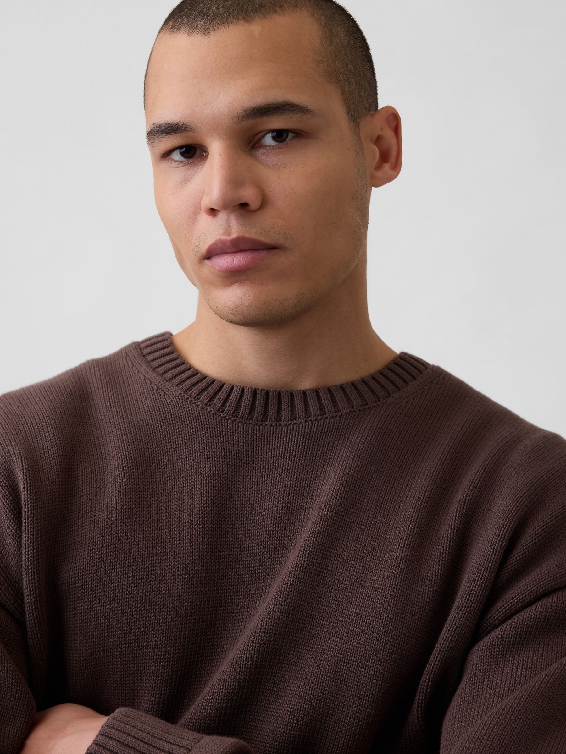 Brown Relaxed Crew Neck Boxy Jumper - Image 4 of 4