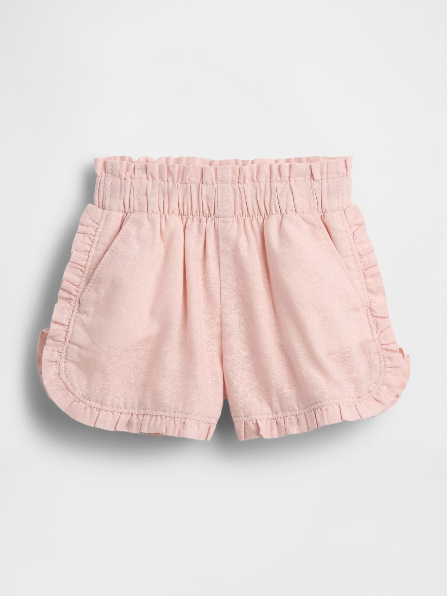 Light Pink Linen-Cotton Ruffle Dolphin Shorts - Image 1 of 2