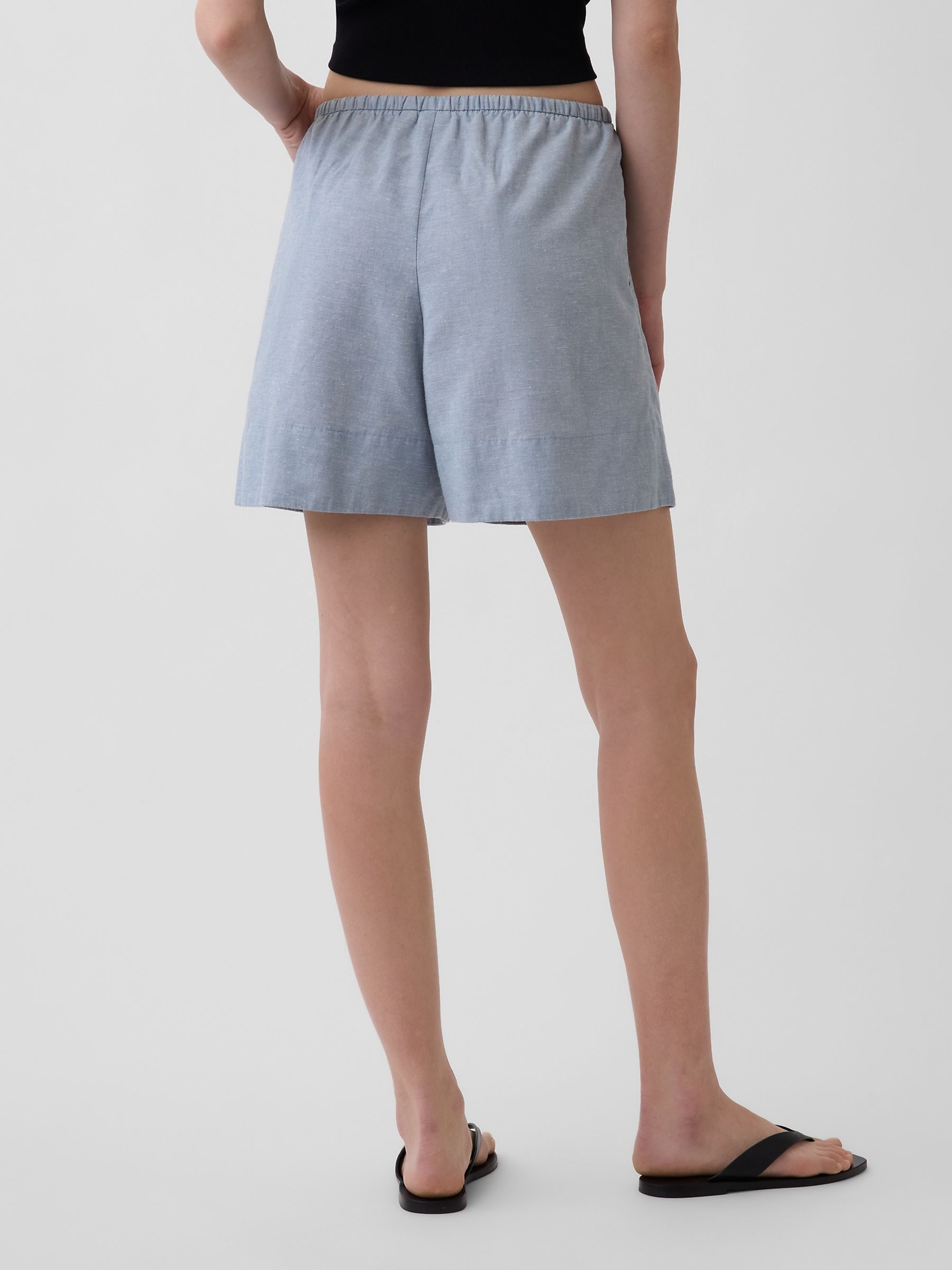 Blue Linen-Blend Easy Shorts - Image 2 of 4 Blue Linen-Blend Easy Shorts - Image 2 of 4