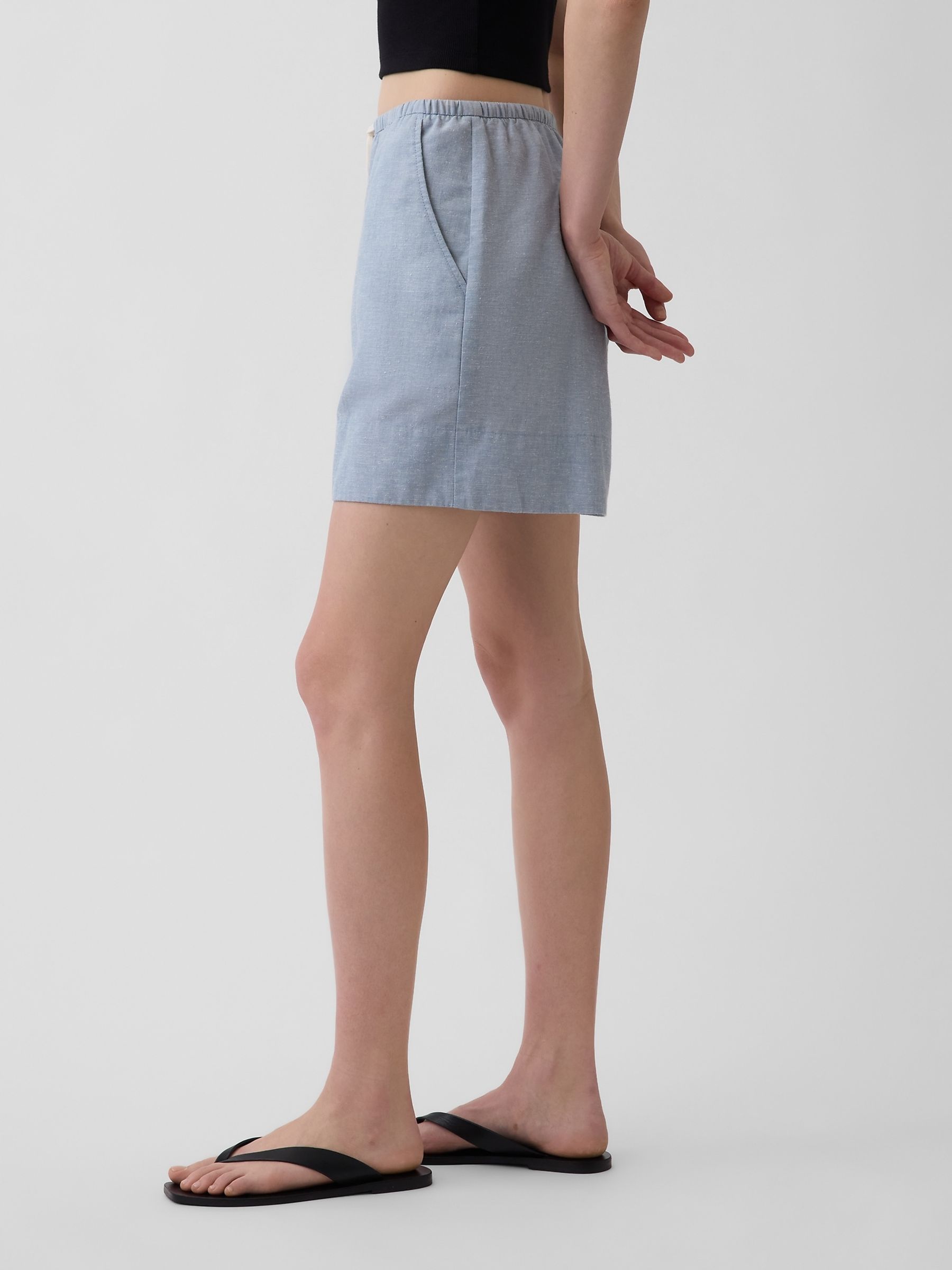Blue Linen-Blend Easy Shorts - Image 3 of 4