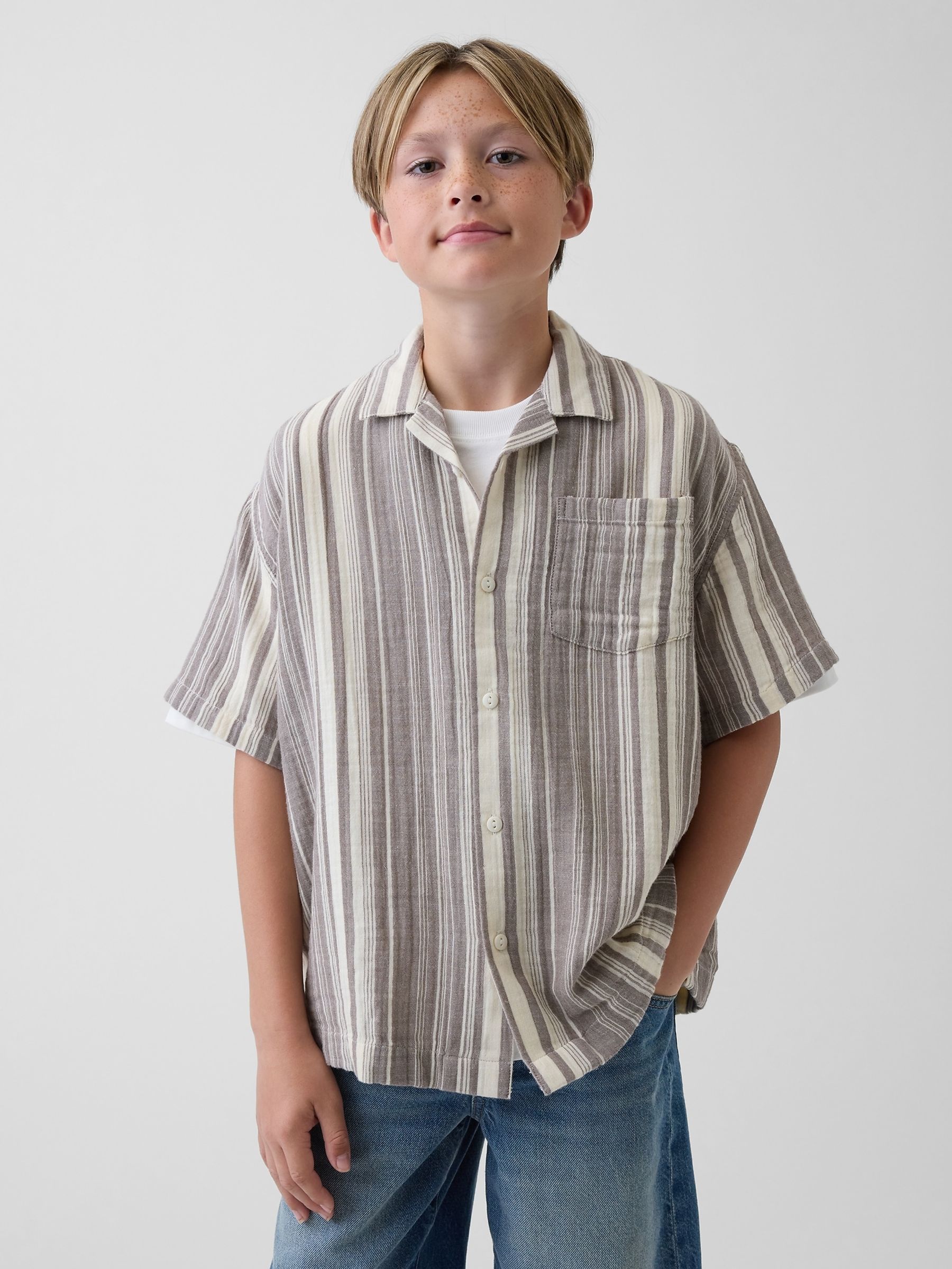 Beige stripe Gauze Shirt - Image 1 of 4