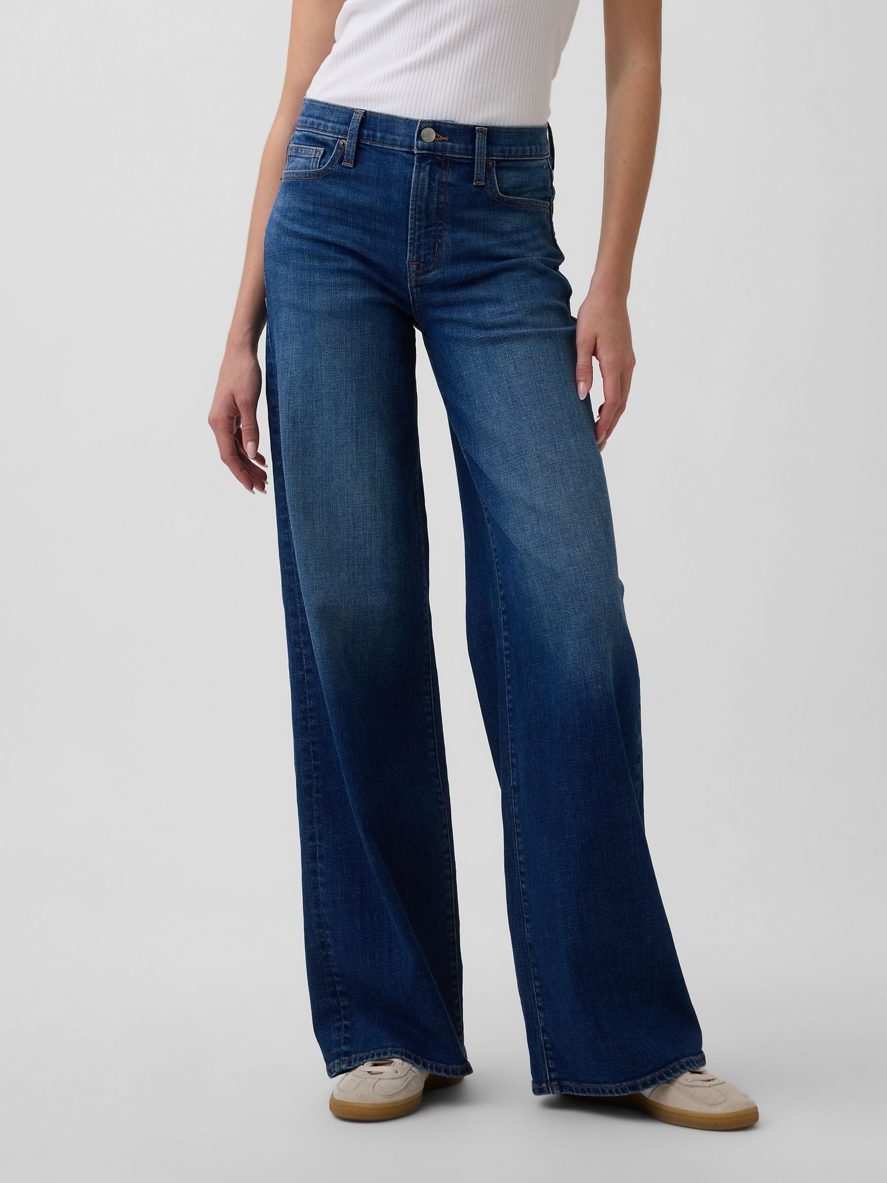 Medium Wash Mid Rise Wide-Leg Jeans - Image 1 of 6