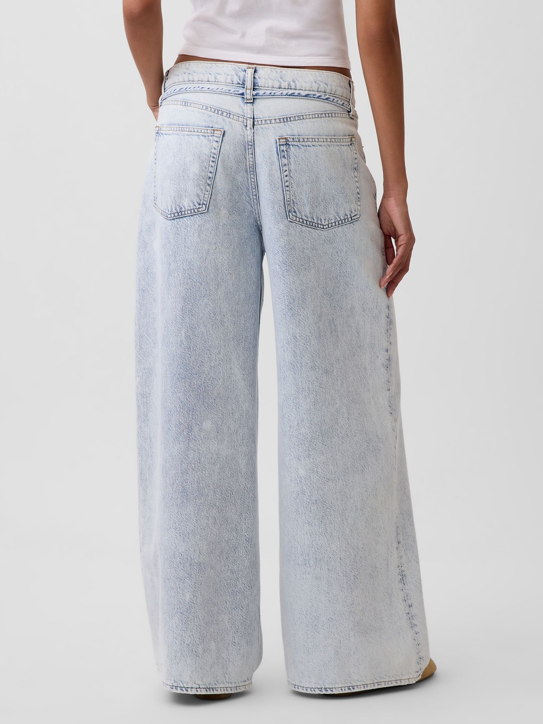 Light Wash Mid Rise UltraSoft Baggy Micro Belt Jeans - Image 2 of 4