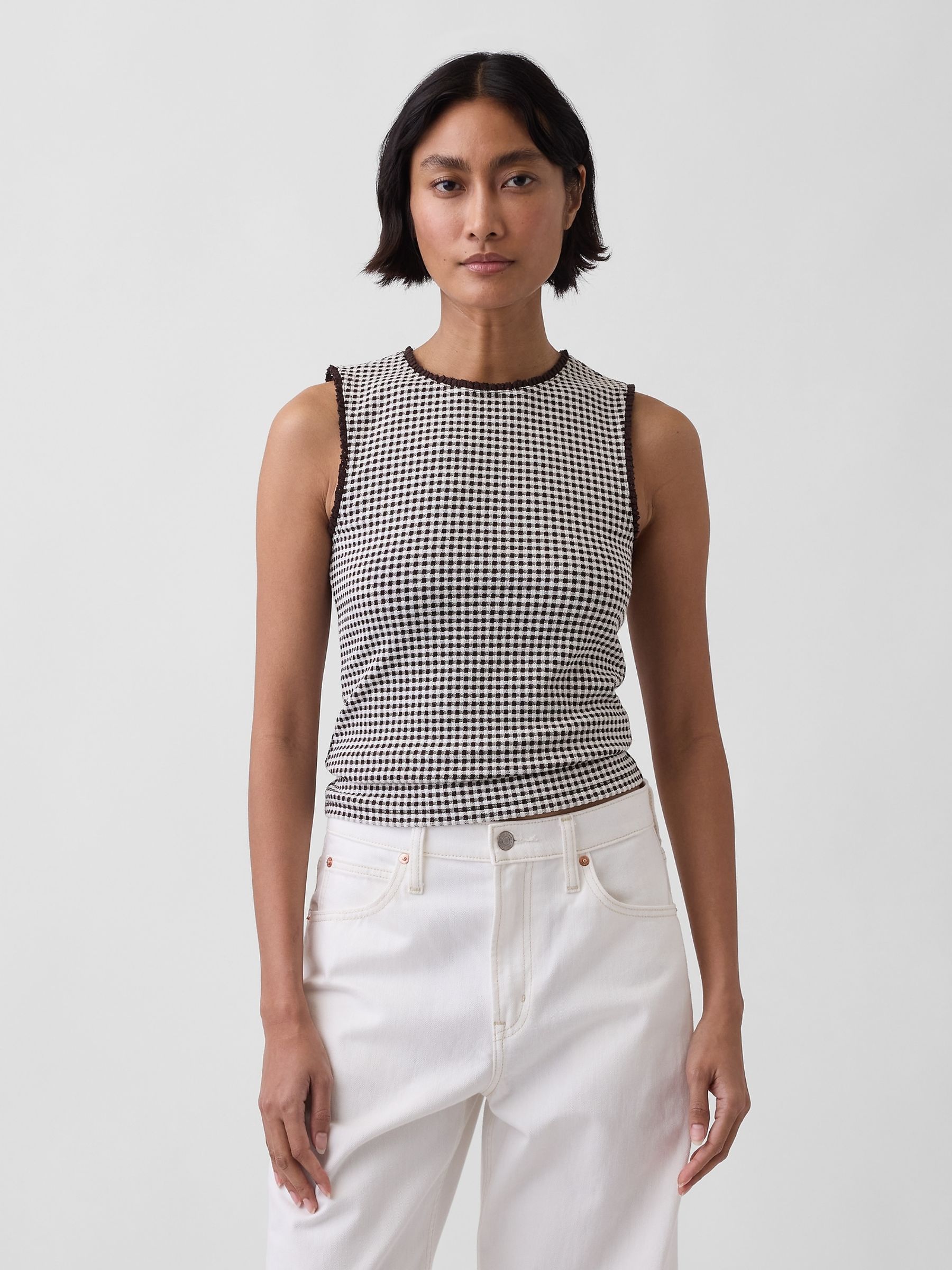 Black Gingham Pointelle Shell Vest - Image 1 of 4