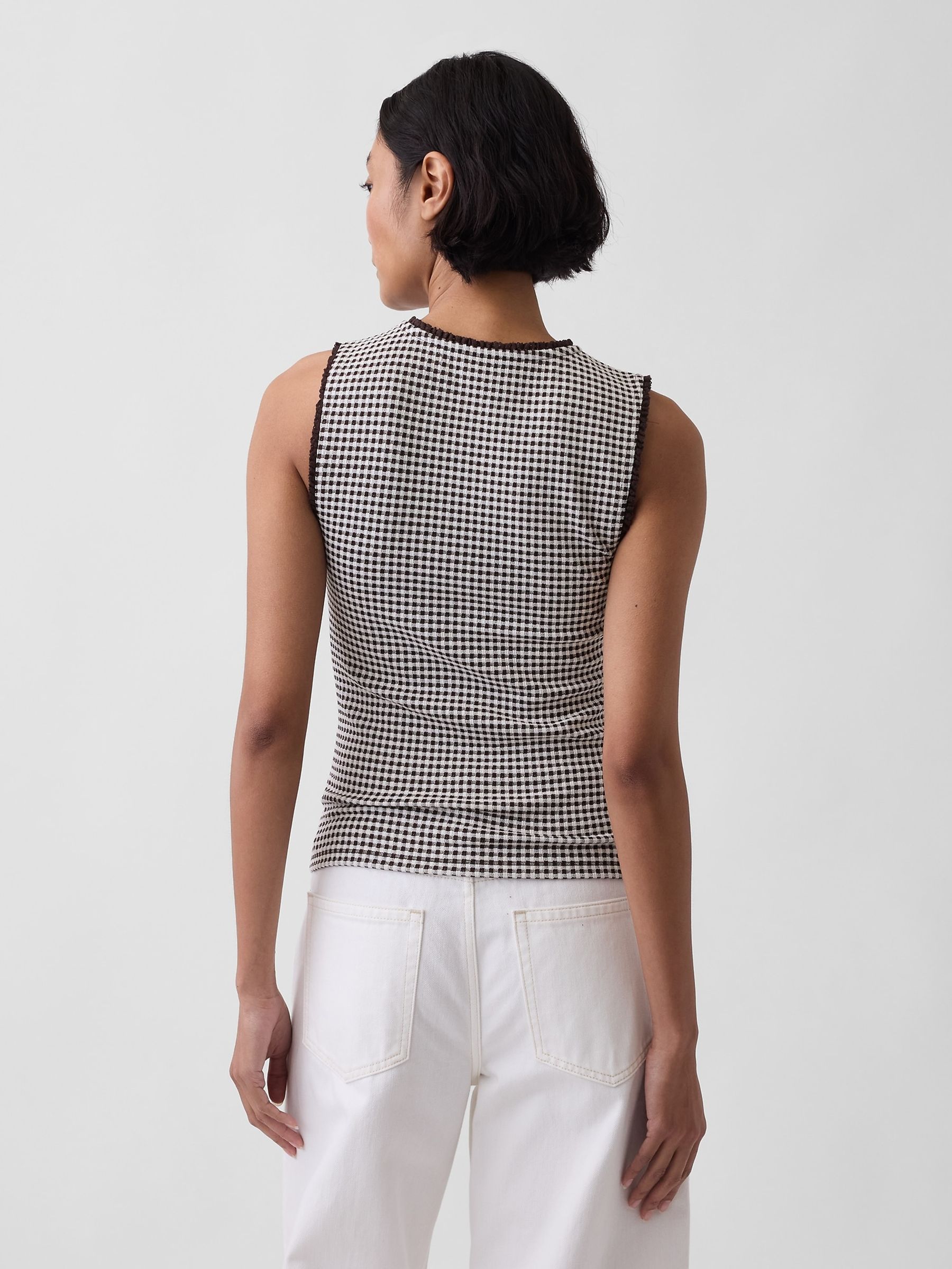 Black Gingham Pointelle Shell Vest - Image 2 of 4