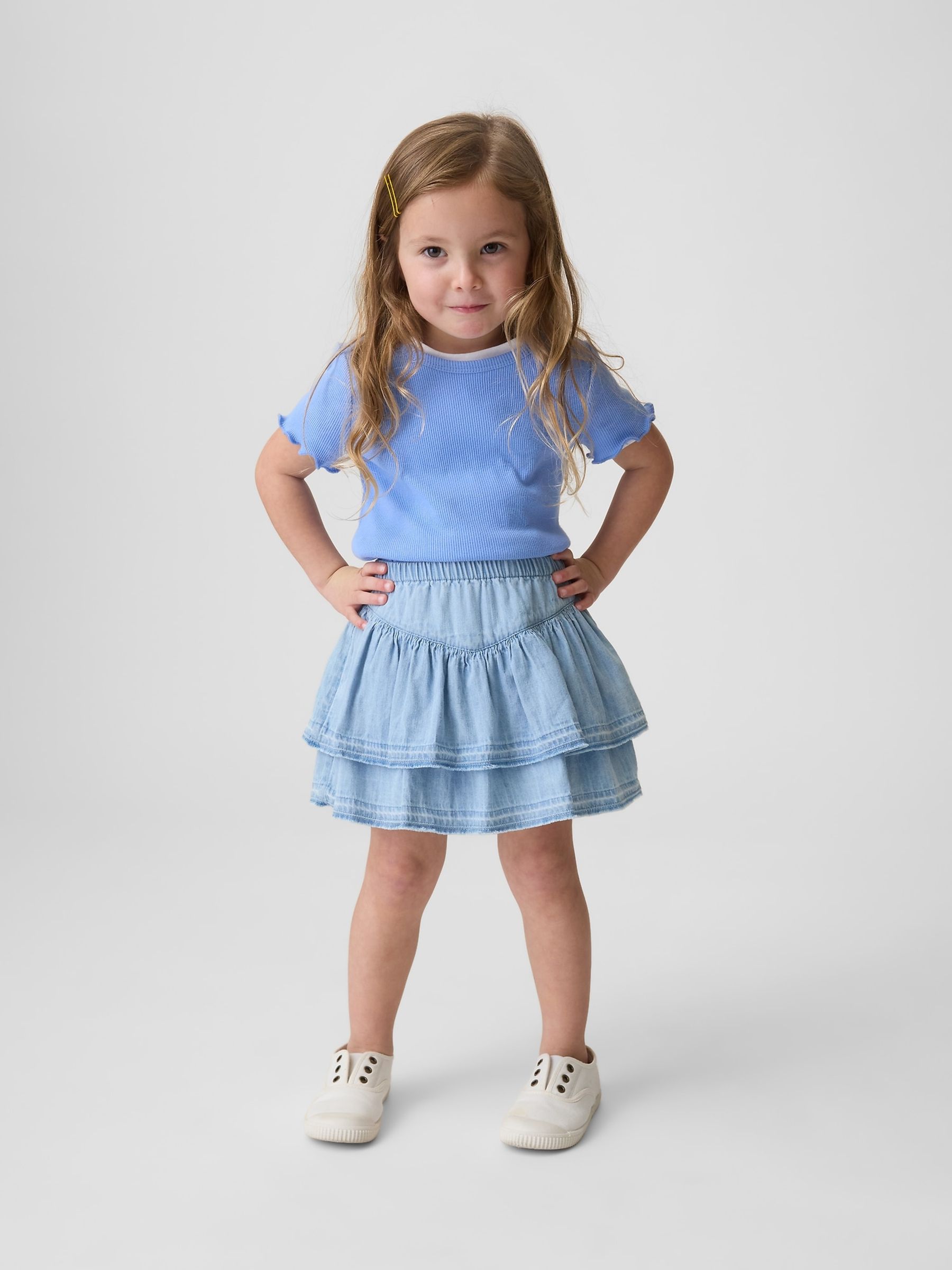 Light Wash Denim Ruffle Skort - Image 1 of 4