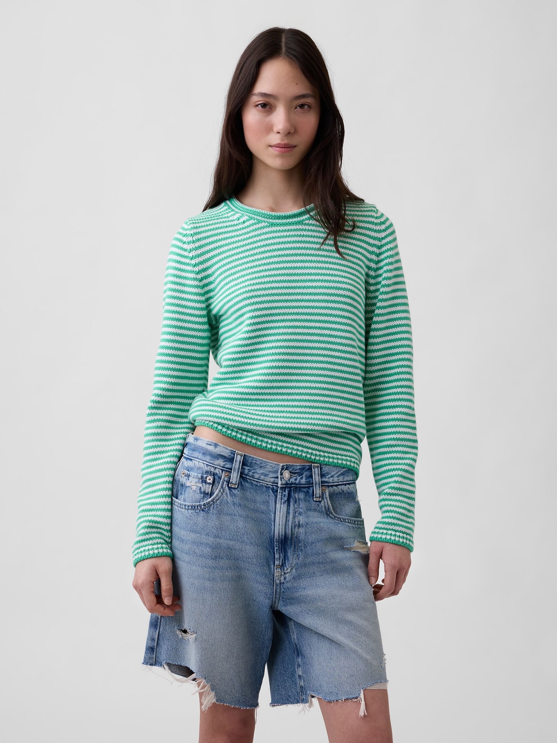 Green Stripe Cotton Rollneck Jumper - Image 1 of 4