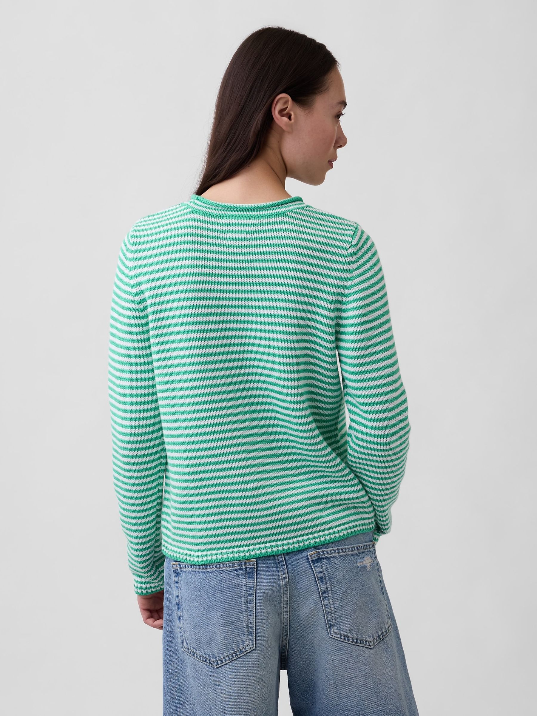 Green Stripe Cotton Rollneck Jumper - Image 2 of 4 Green Stripe Cotton Rollneck Jumper - Image 2 of 4