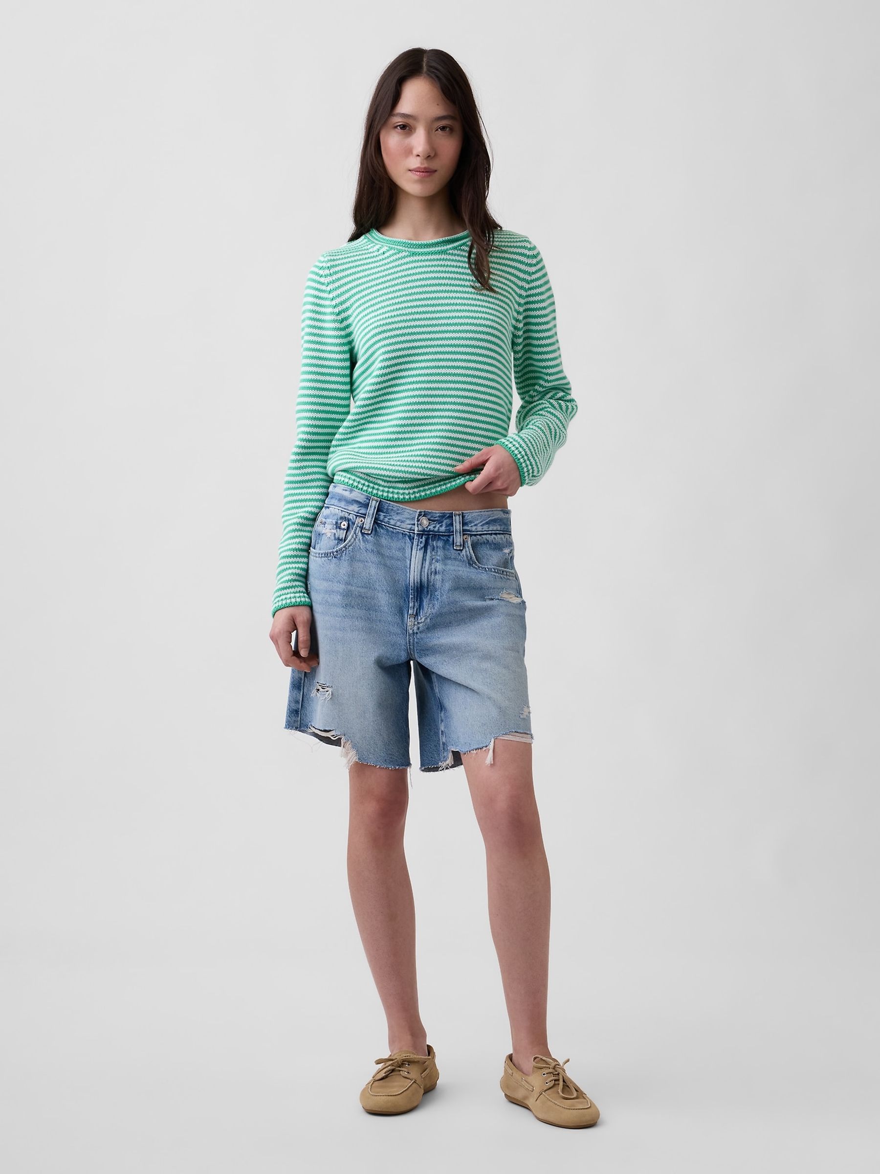 Green Stripe Cotton Rollneck Jumper - Image 3 of 4